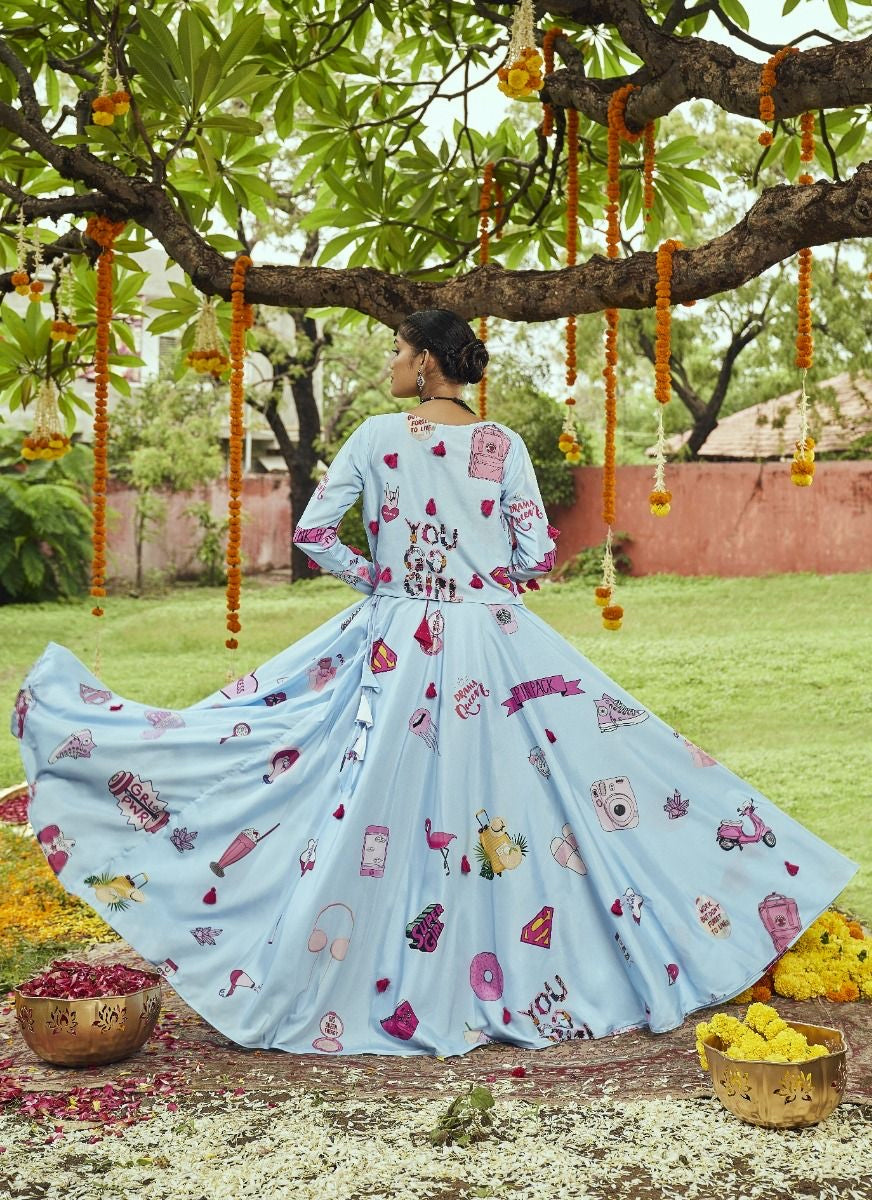Sky Blue Navratri Lehenha Choli