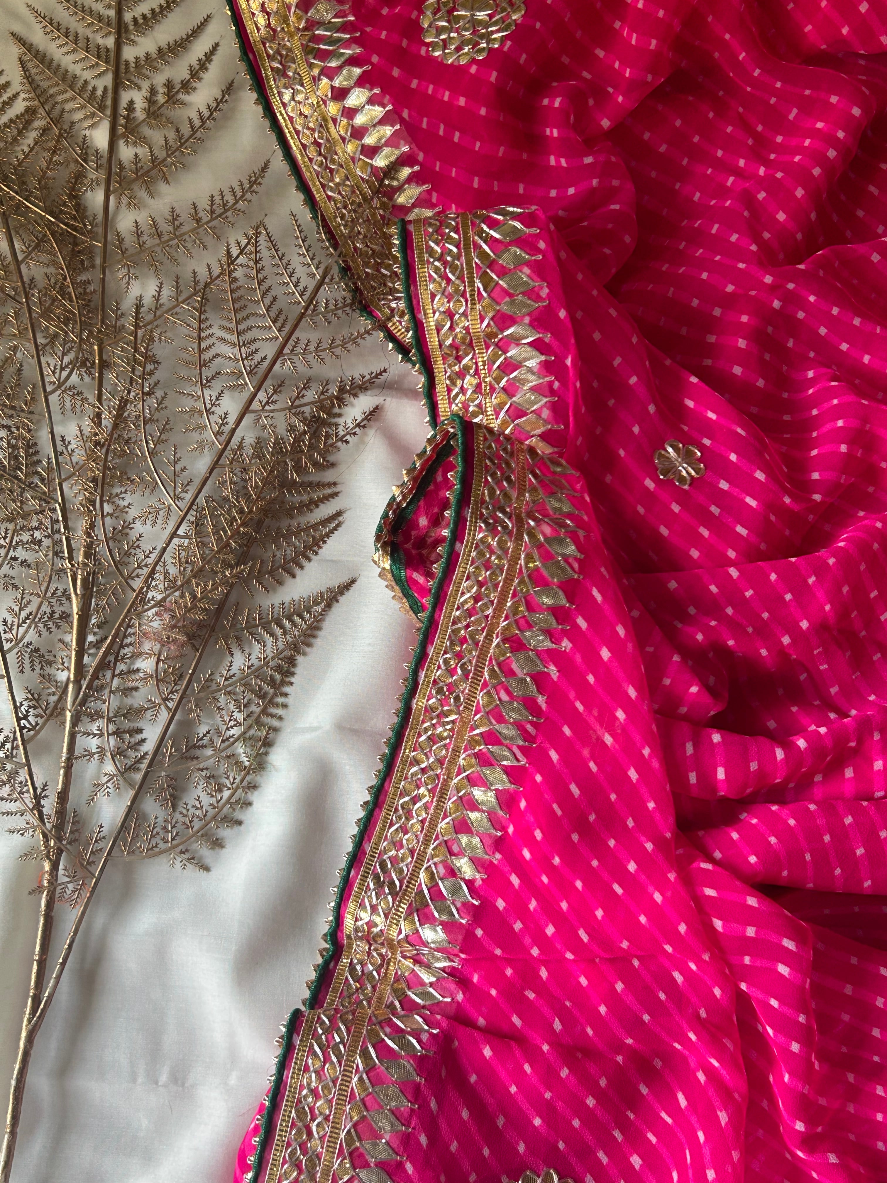 Pink Leheriya Bandhej Saree