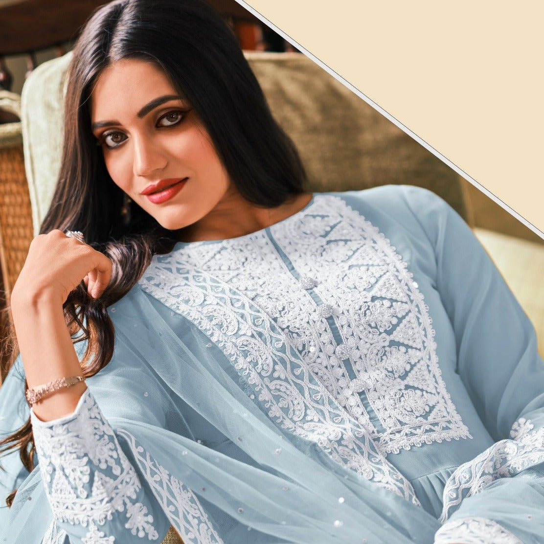 Blue palazzo bottom suit