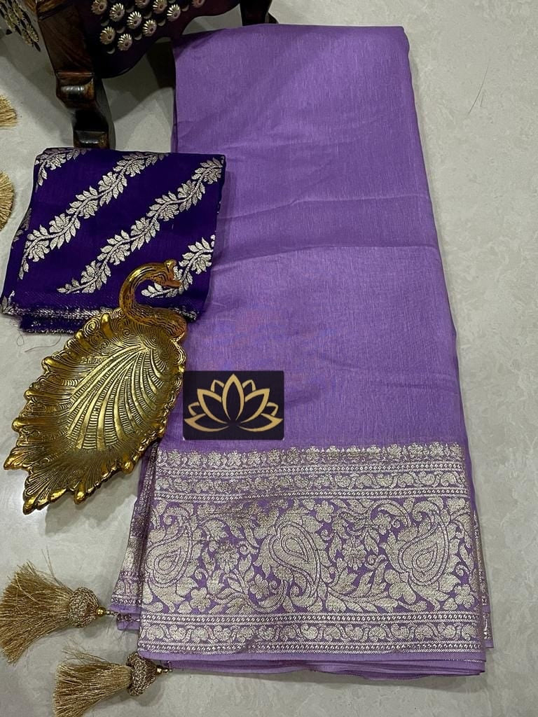 Lilac Purple Banarasi Soft Silk Semi Georgette Saree