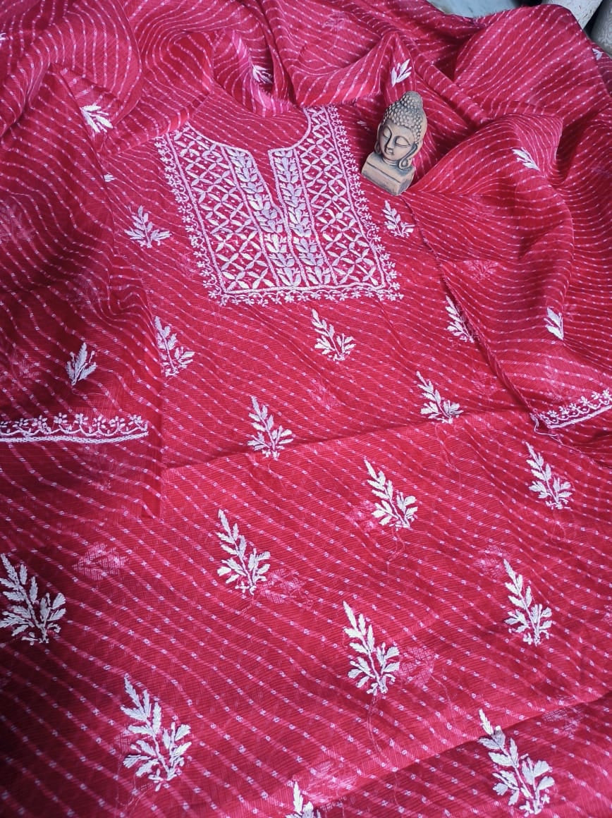 Pink Kota Doria Chikan Suit Fabric