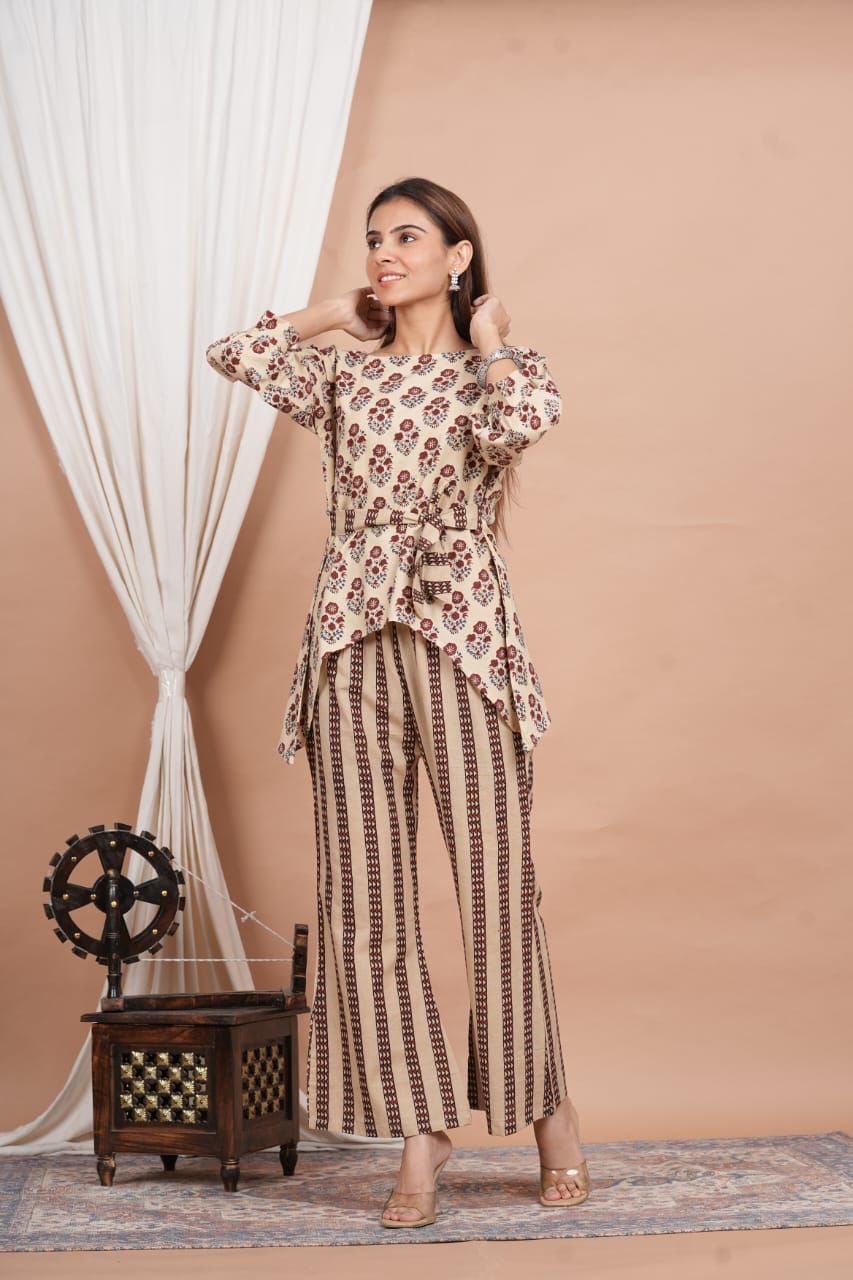 Cream Block Print Cord Set