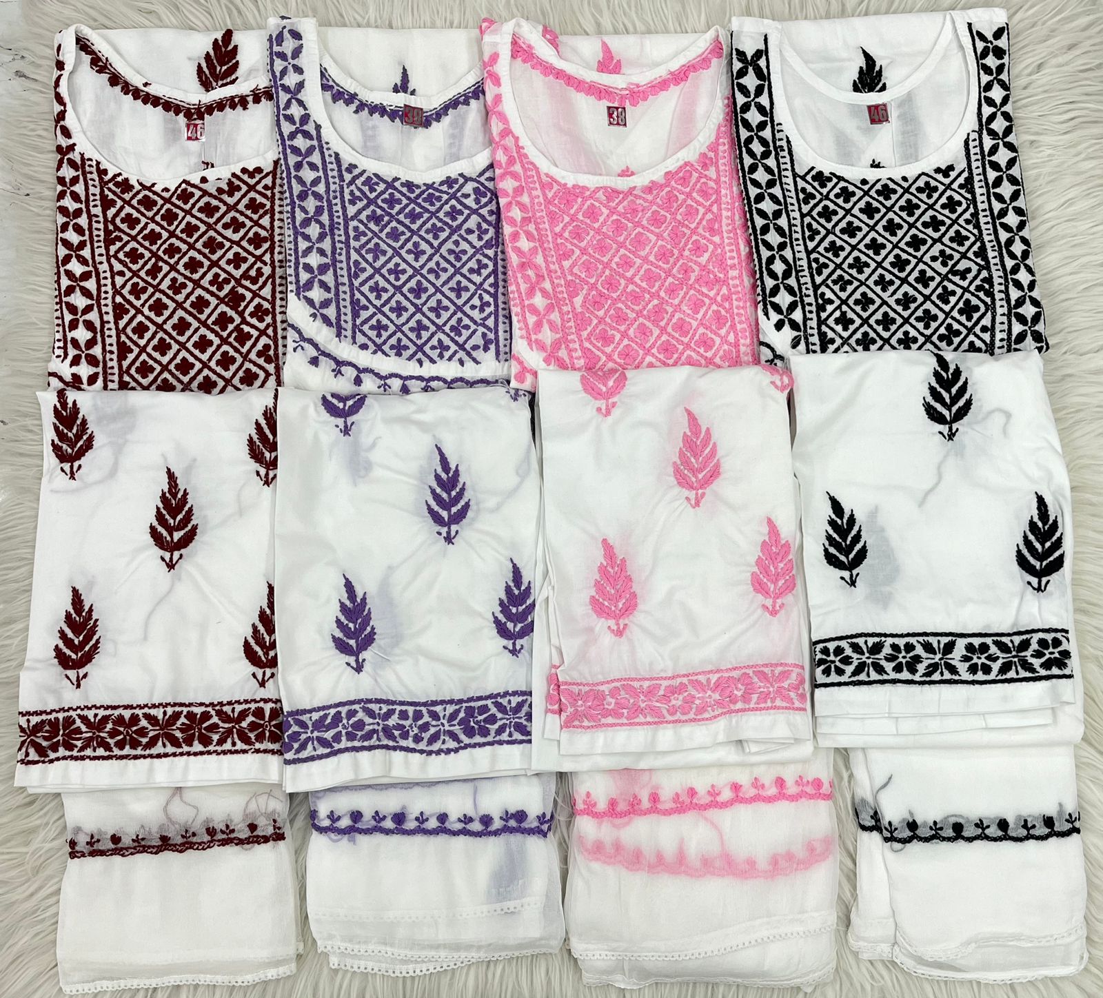 Sahiba Pretty White Lucknowi Chikankari cotton Kurti With Pant and Dupatta