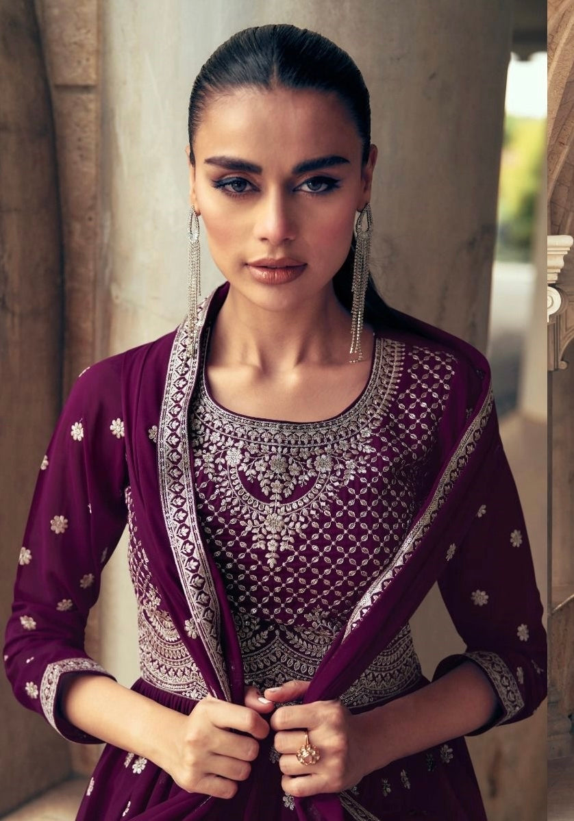Party wear sharara suit in wine