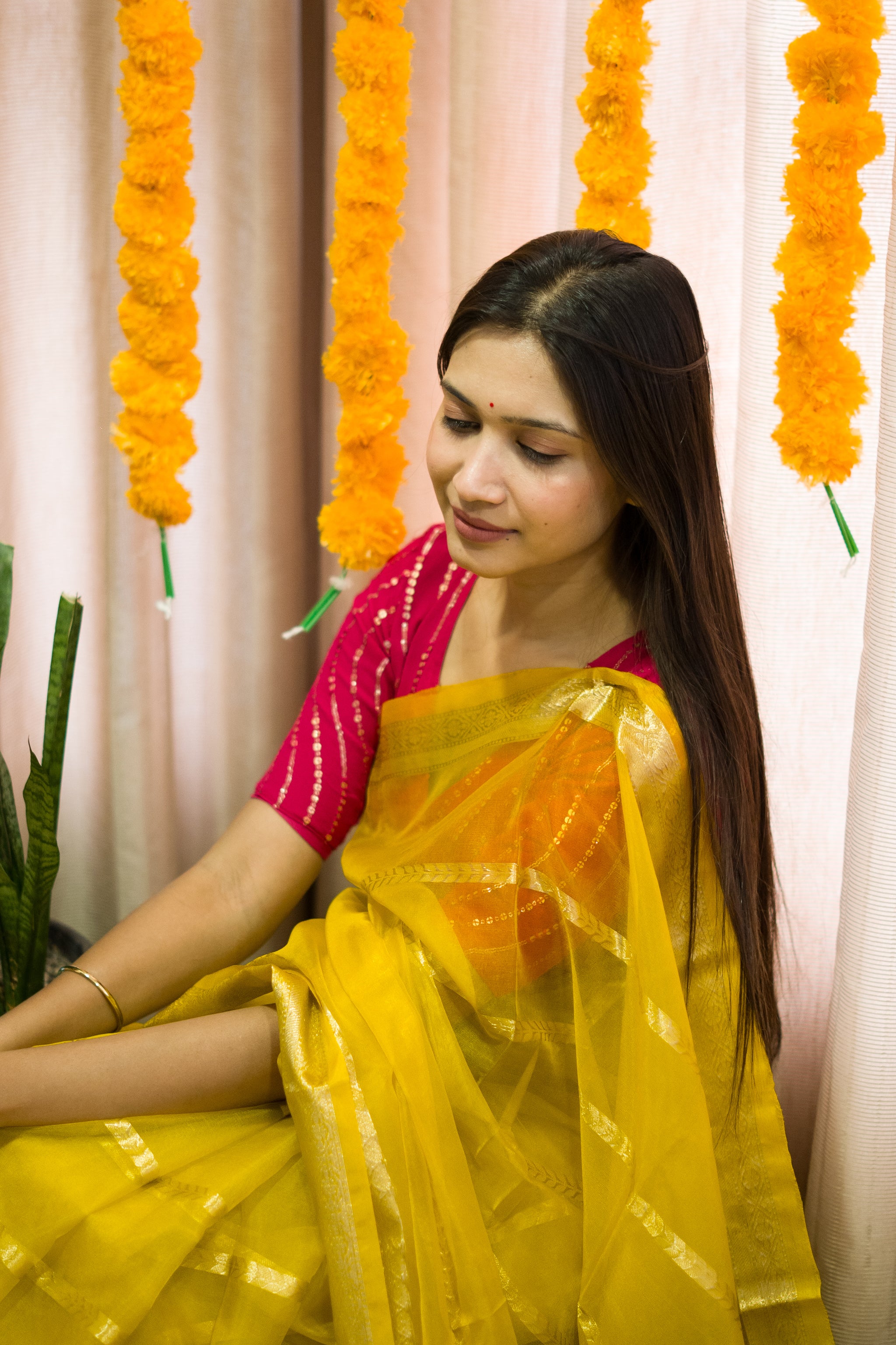 Banarasi Kora Silk Sari In Yellow|Banarasi Kora Silk Saree Online