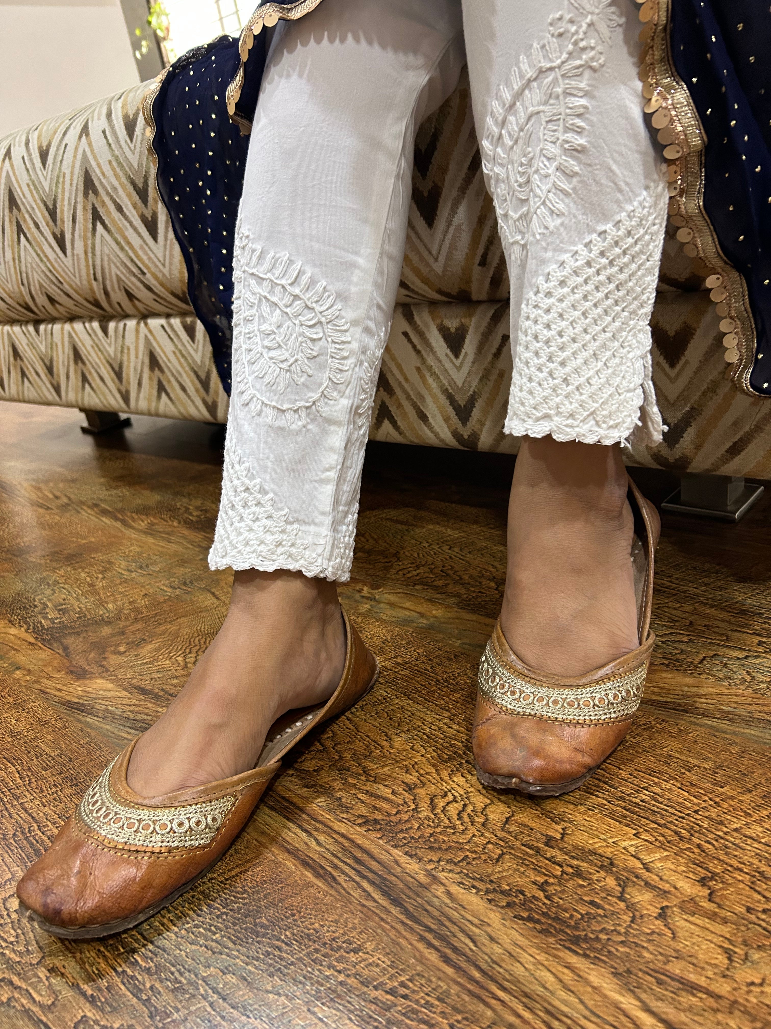 Chikankari Pant White Stretchable