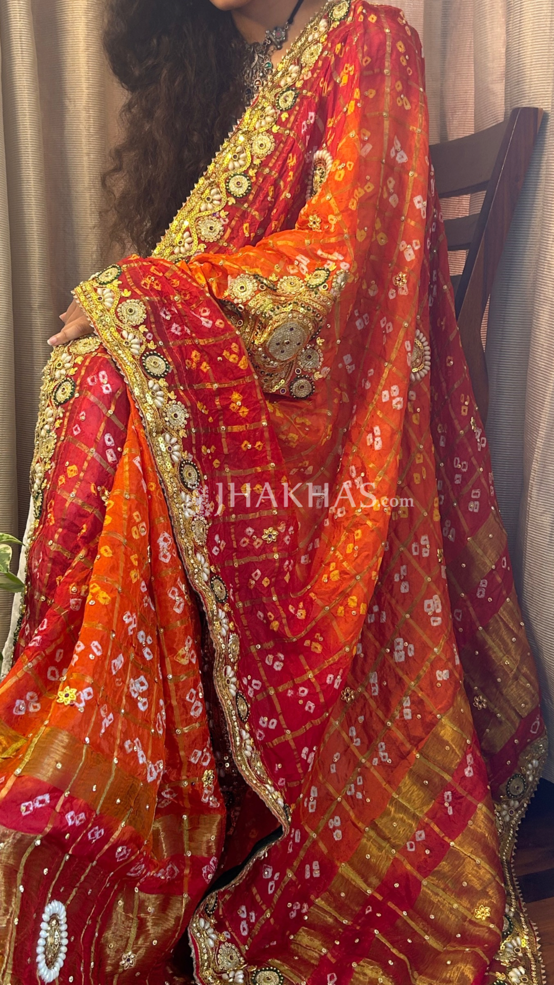Bandhej Silk Red and Orange Marwadi Wedding Chunri