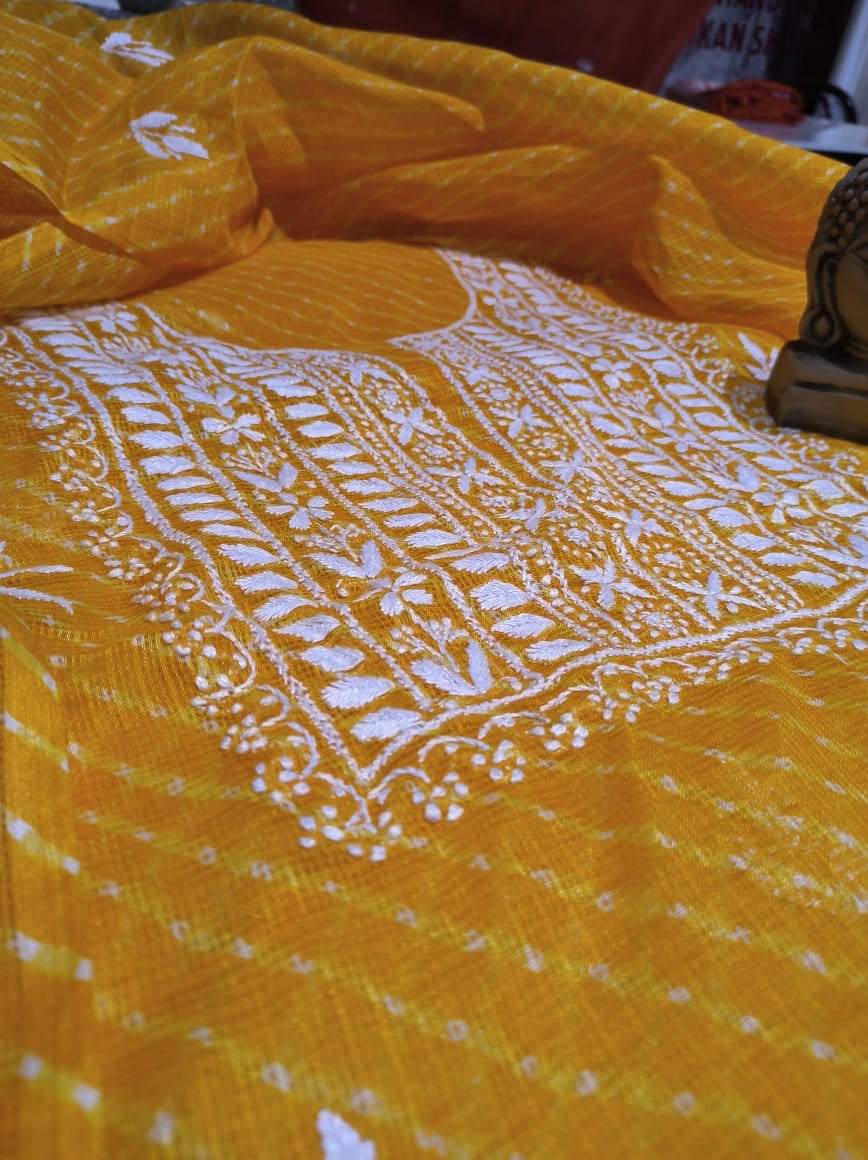 Sun Yellow Kota Doria Chinkari Salwar Suit fabric