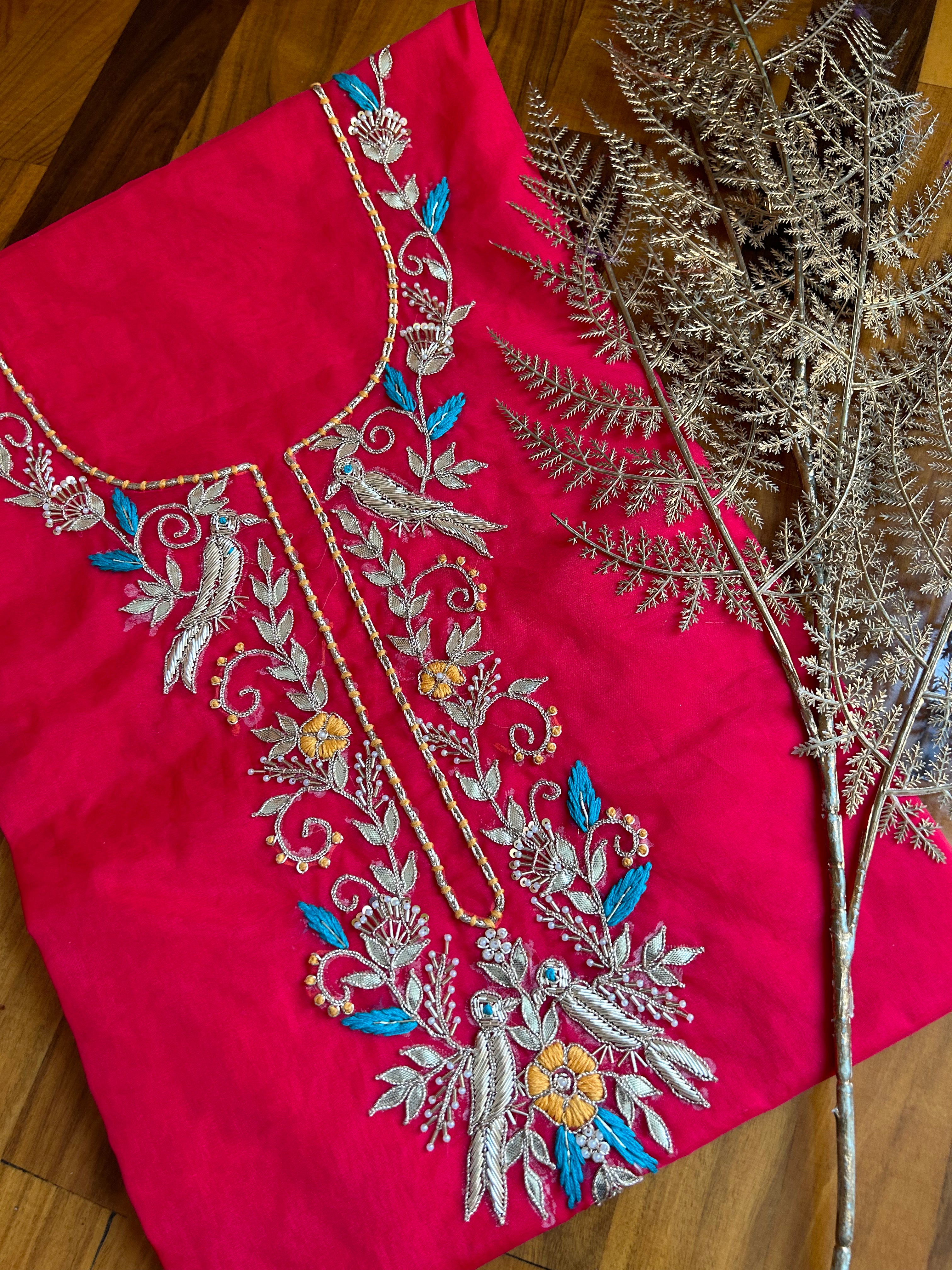 Magenta Pink Gota Patti Organza Kurti