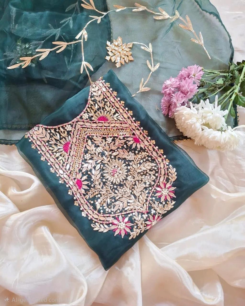 Aru- Teal ( rama green) Color Gota Patti Organza Suit