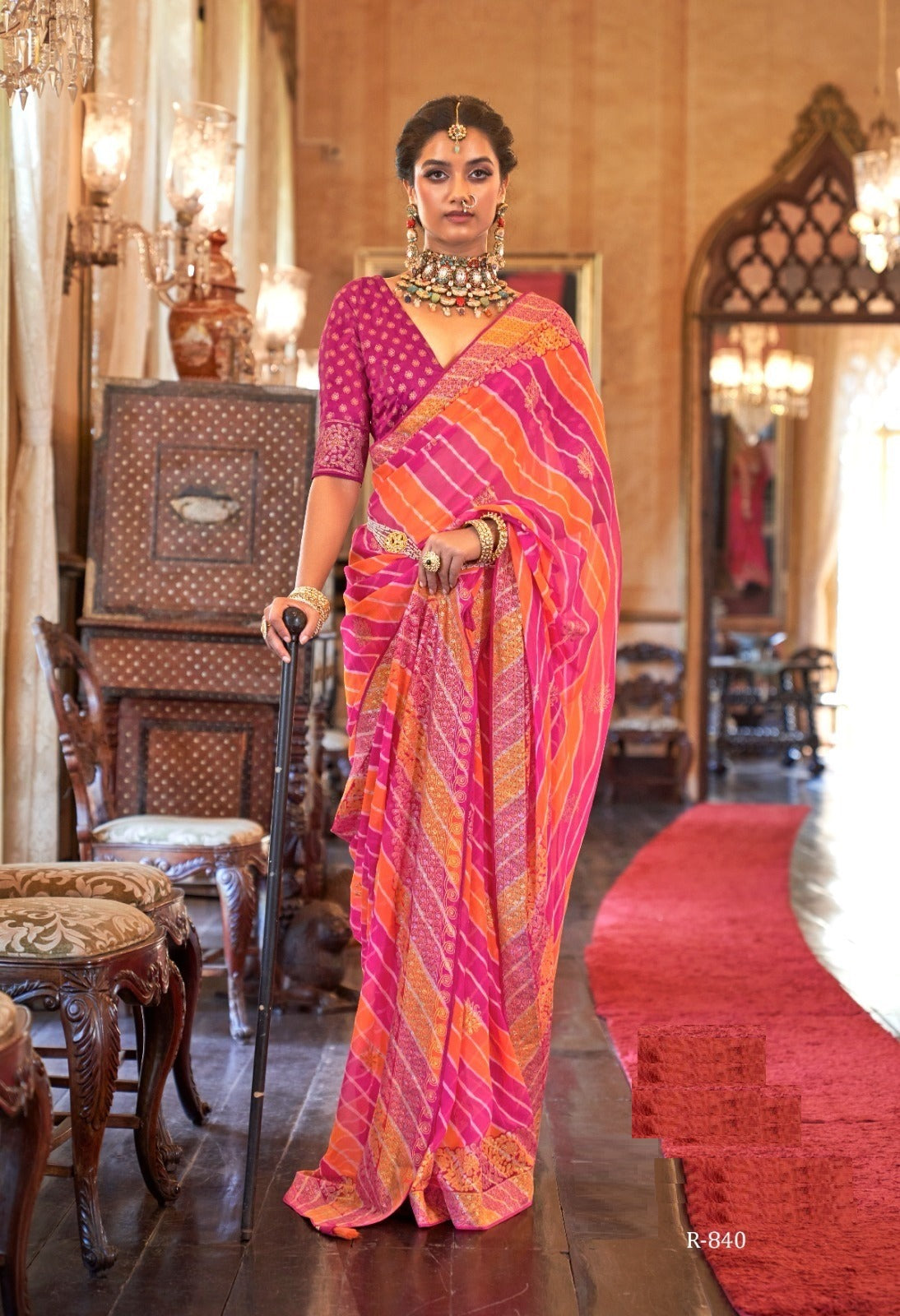 Leheriya Saree In Dark Pink, Designer Saree