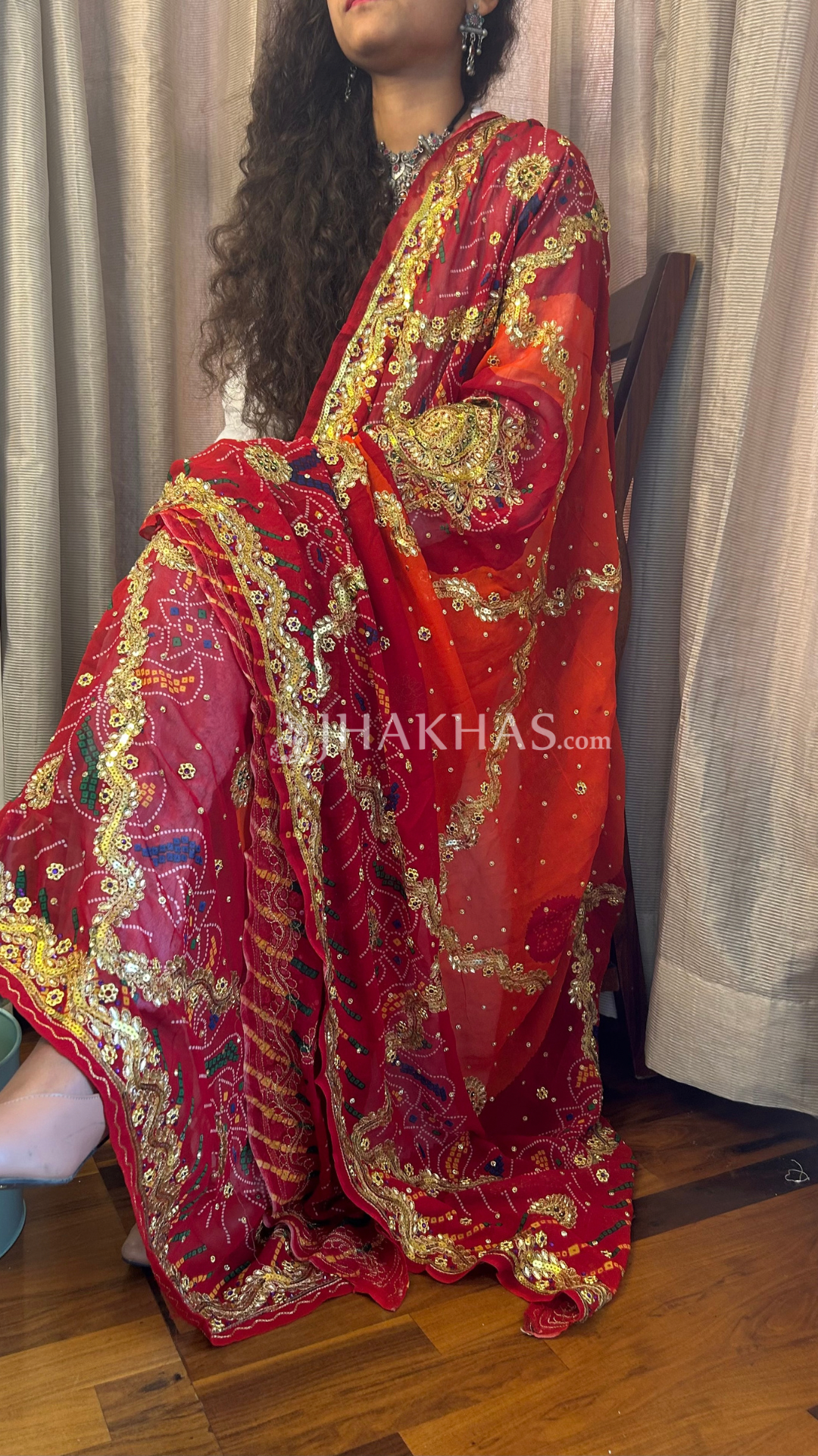 Red and Orange Bandhej Marwadi chunri Online