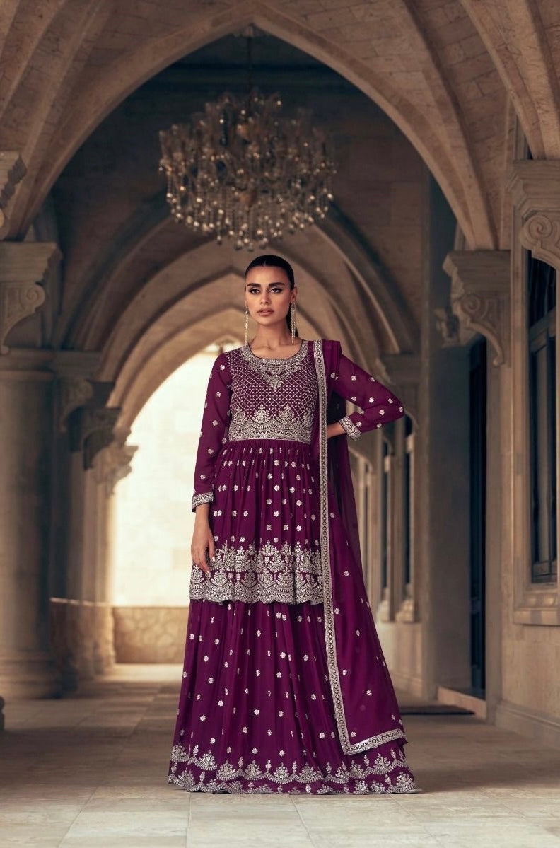 Party wear sharara suit in wine