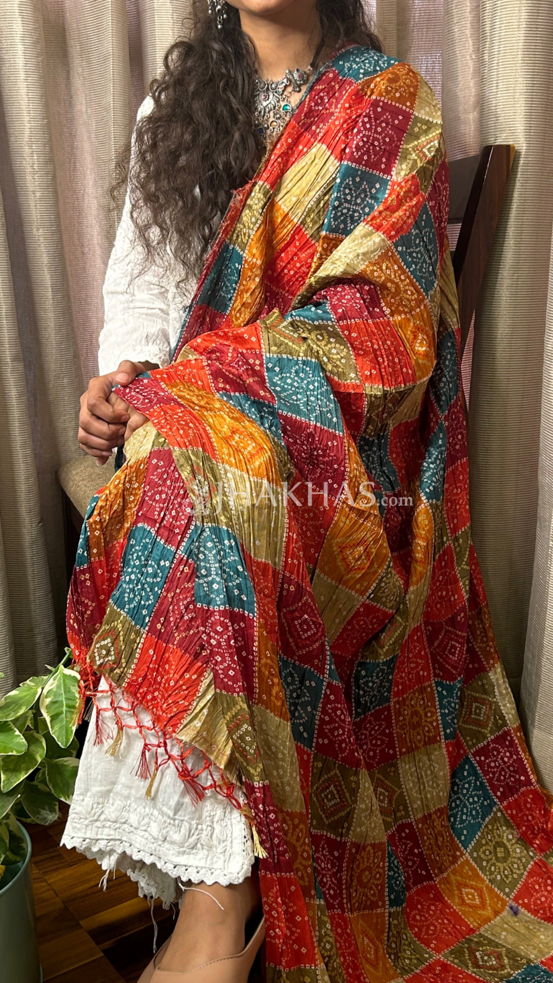 Red Bandhani Banarasi Dupatta Shop Ghatchola Jacquard Silk Dupatta