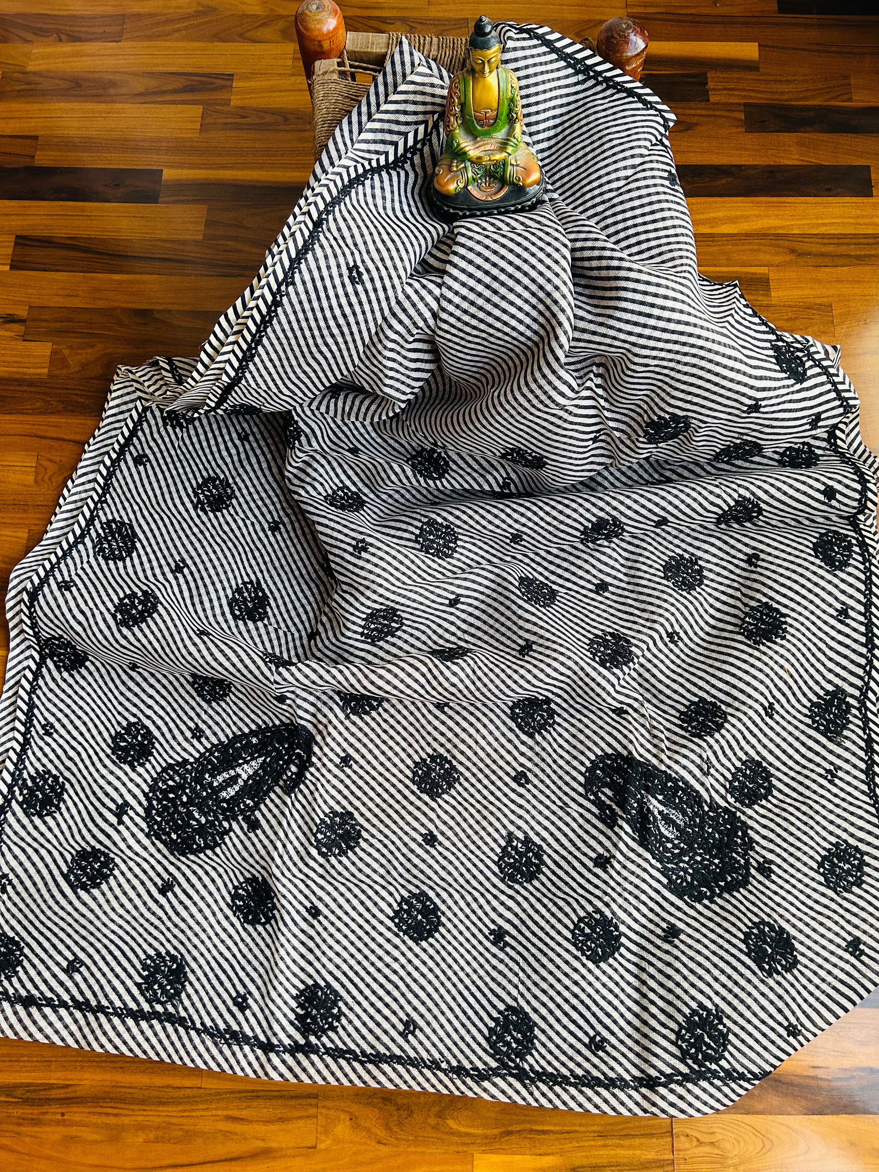 Anita- Kota Doria Chikankari Work Saree In black