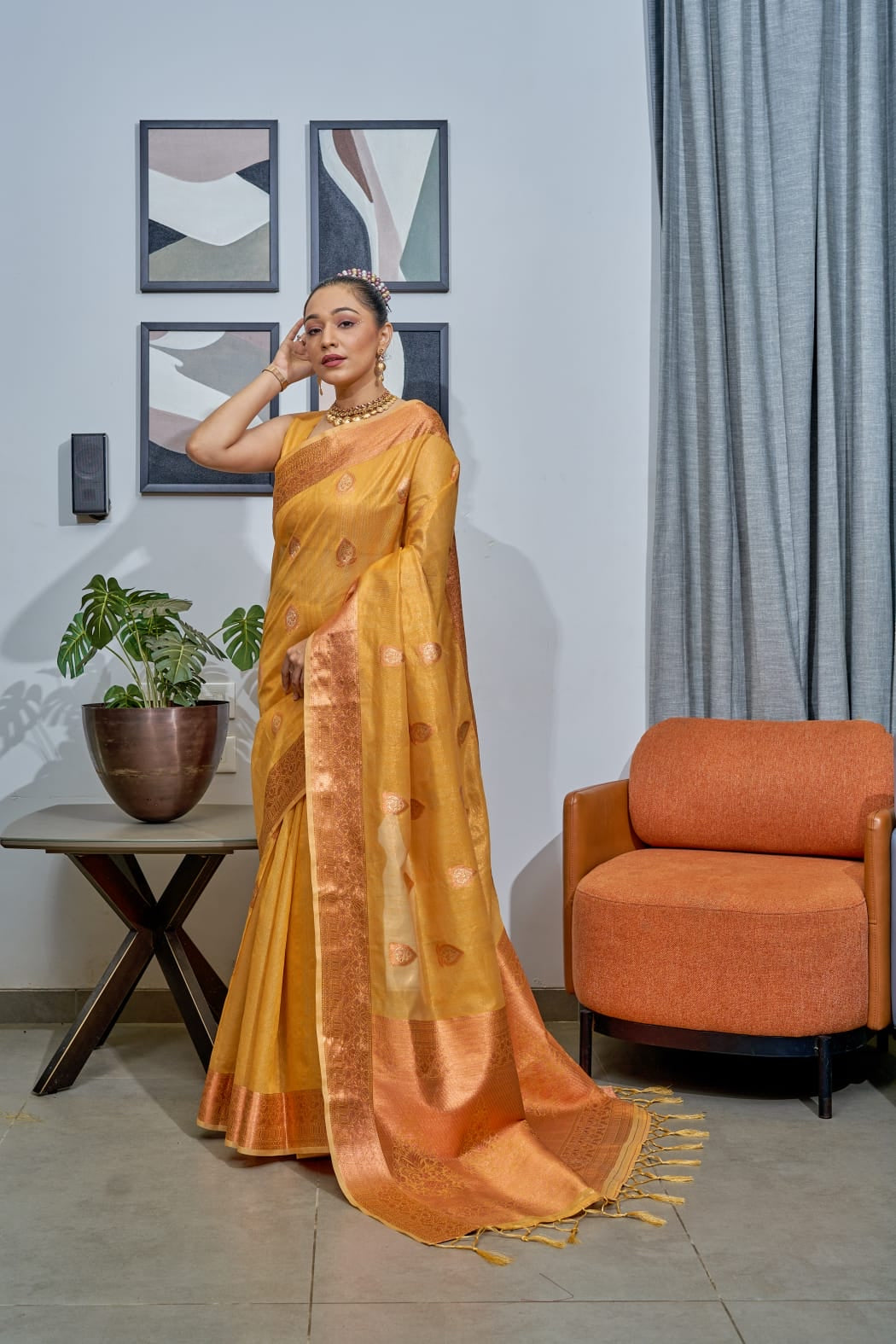 Pure tissue saree in mustard