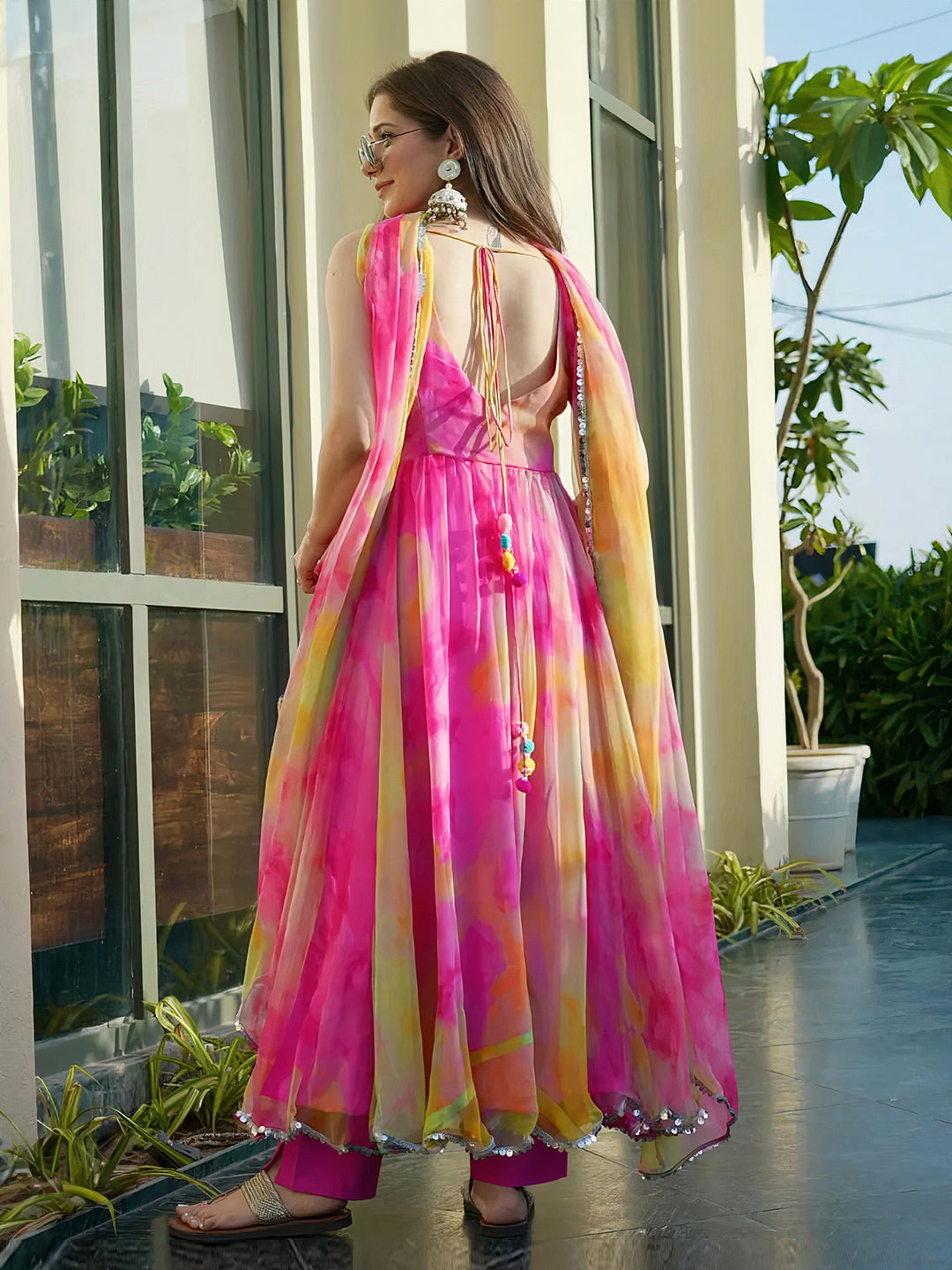 Colorful Floral organza anarkali gown