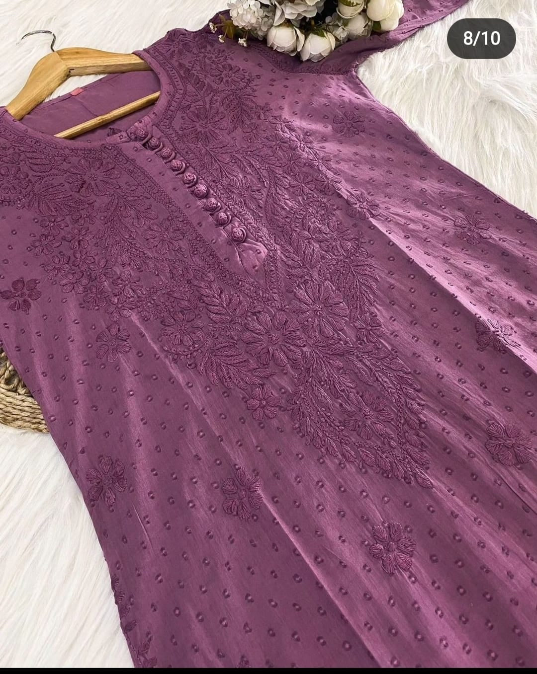 Wine Chikankari cotton Kurti With white Pant