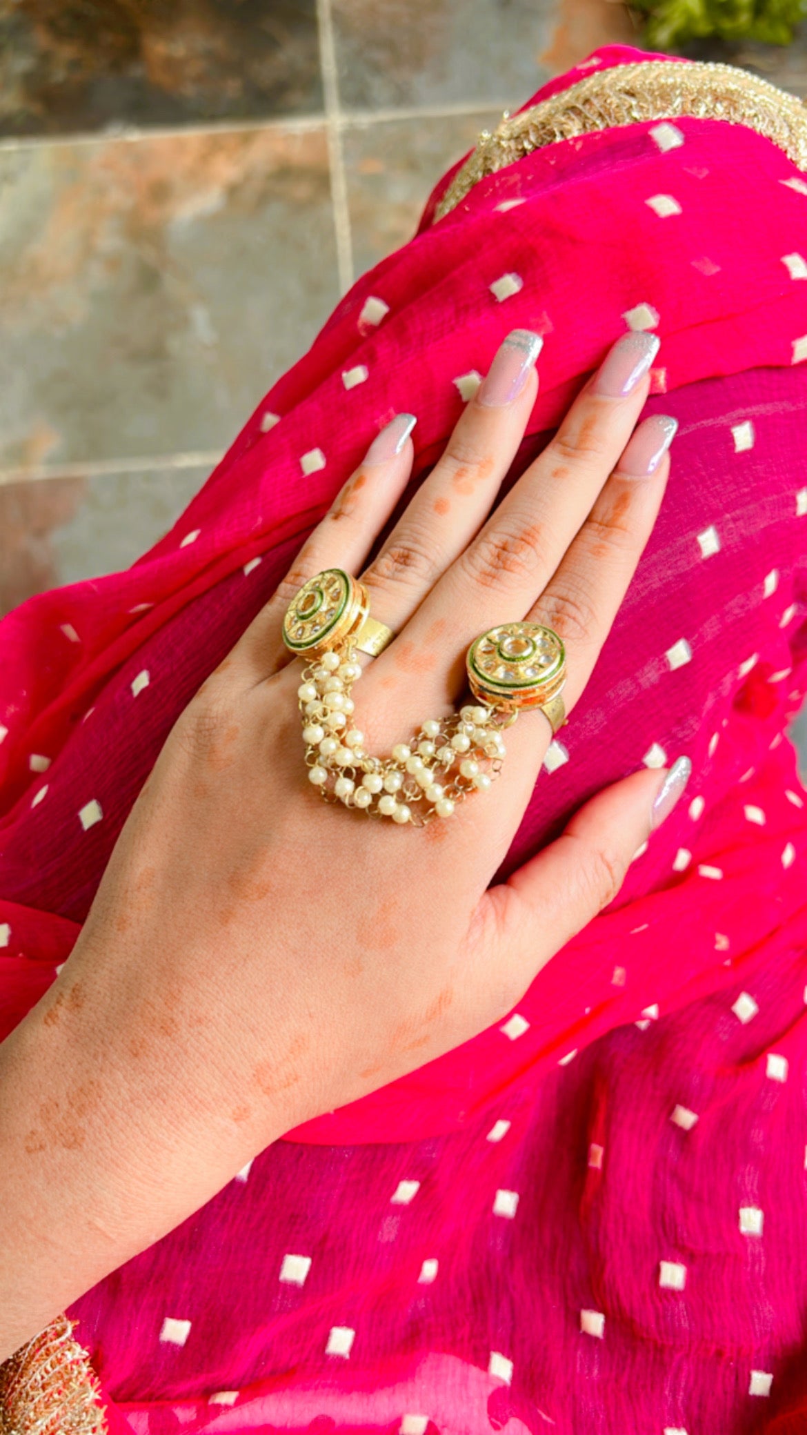 Double Finger Ring With Five Chains Attached