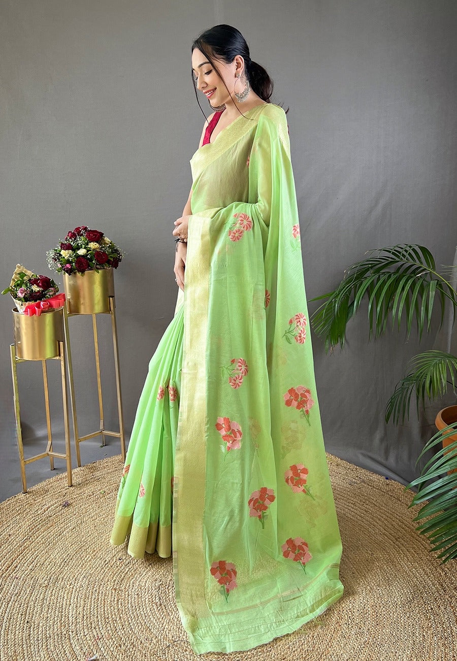 Soft Linen Saree In green