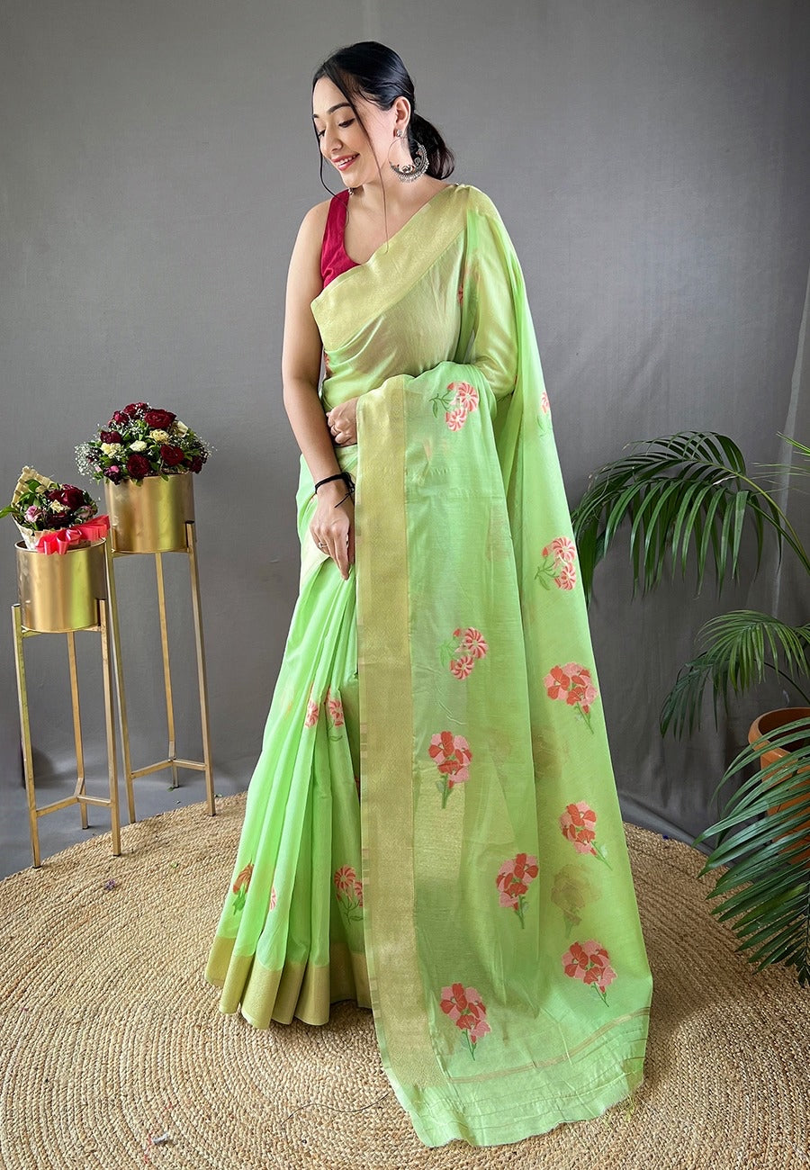 Soft Linen Saree In green
