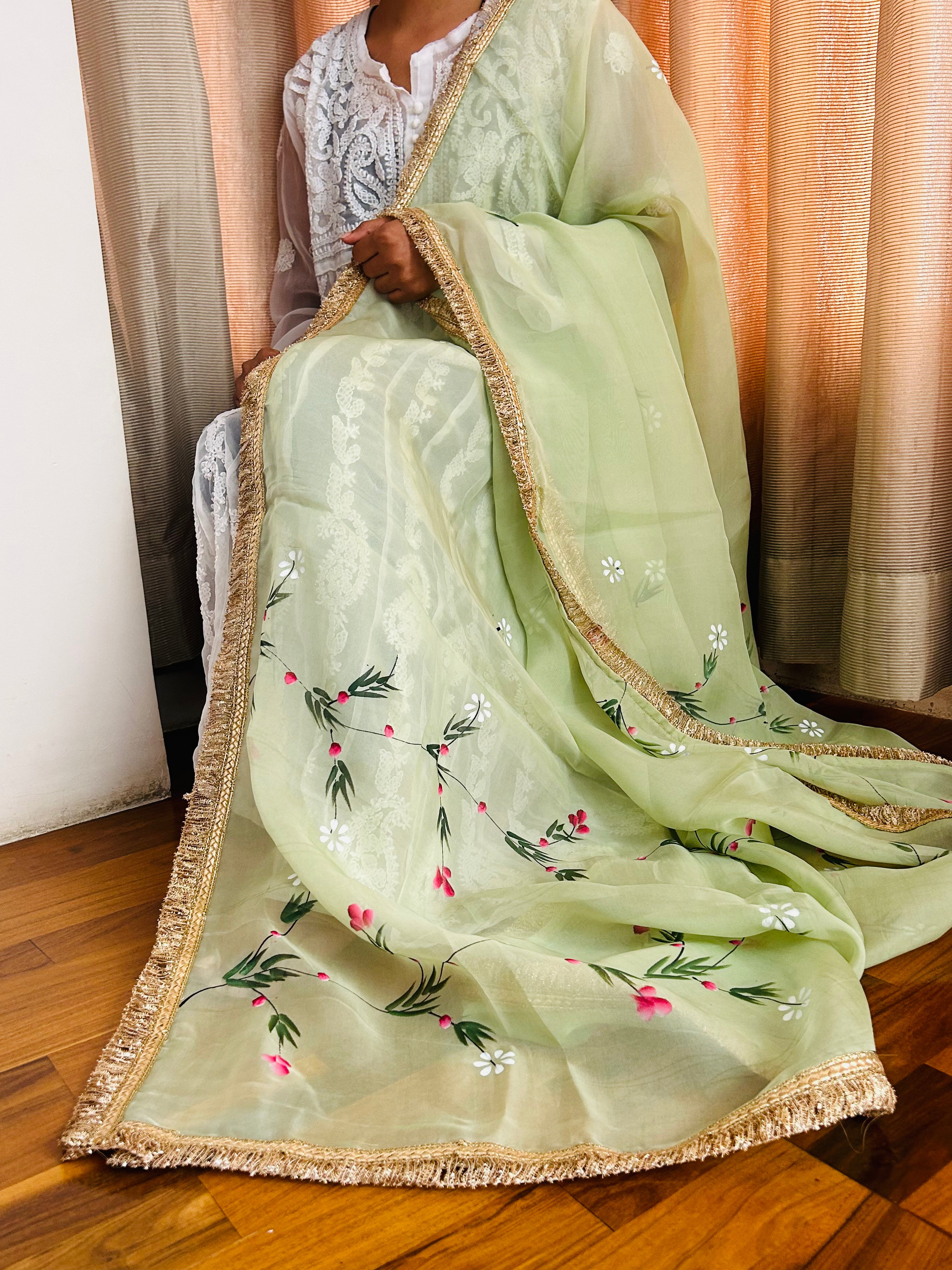 Green Designer Organza Dupatta