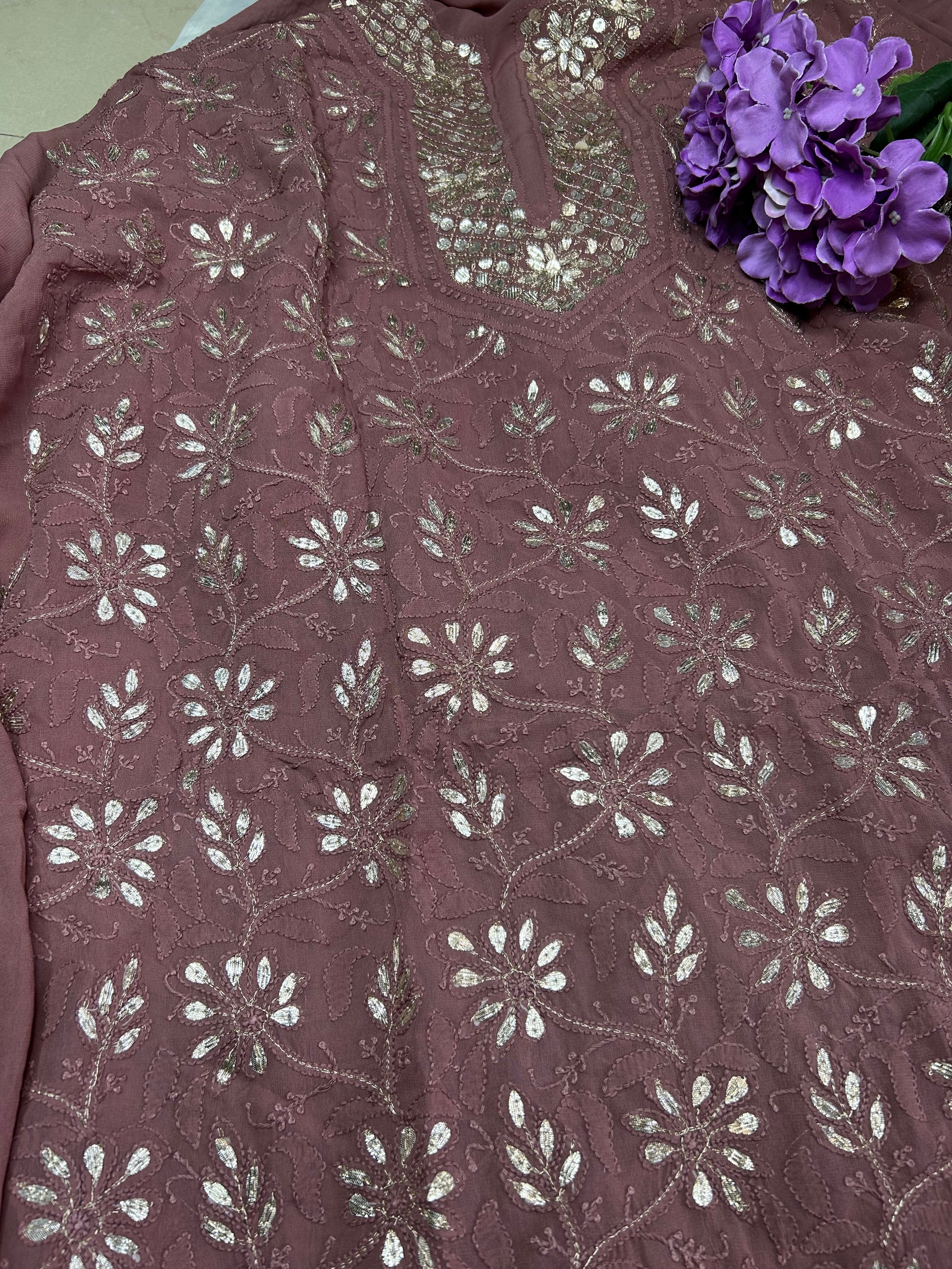 Onion Chikankari Mukaish Work Salwar Suit