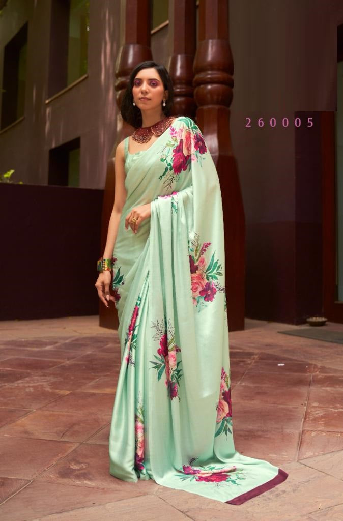 Digital Floral Print Saree In Green