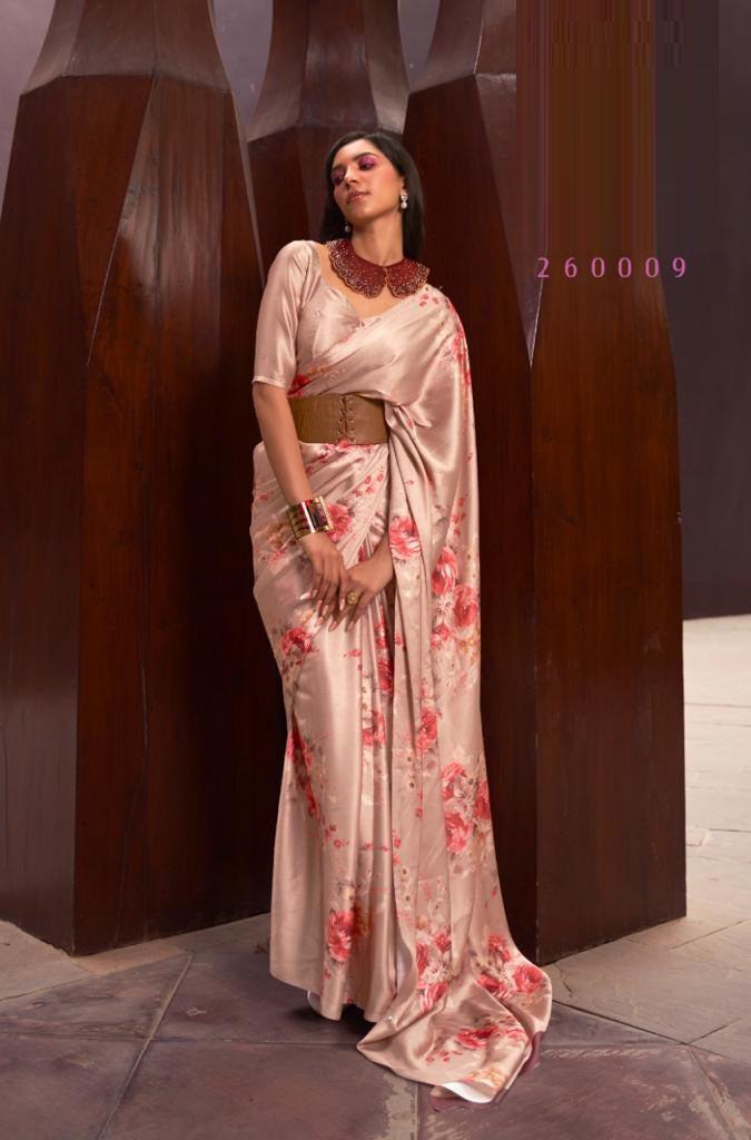 Digital Floral Print Saree In Peach