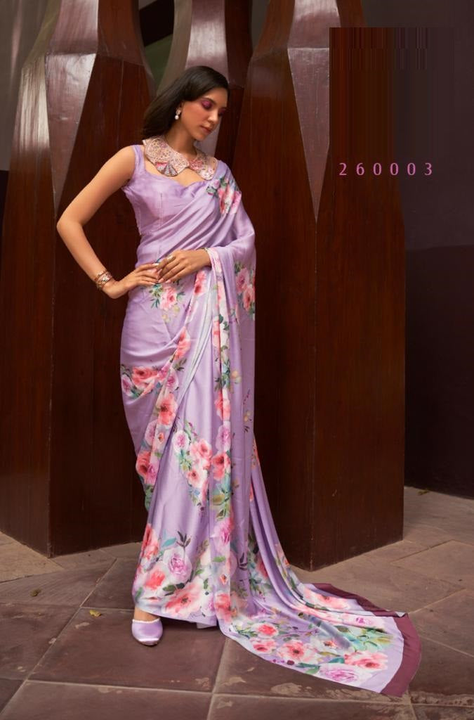 Digital Floral Print Saree In Purple