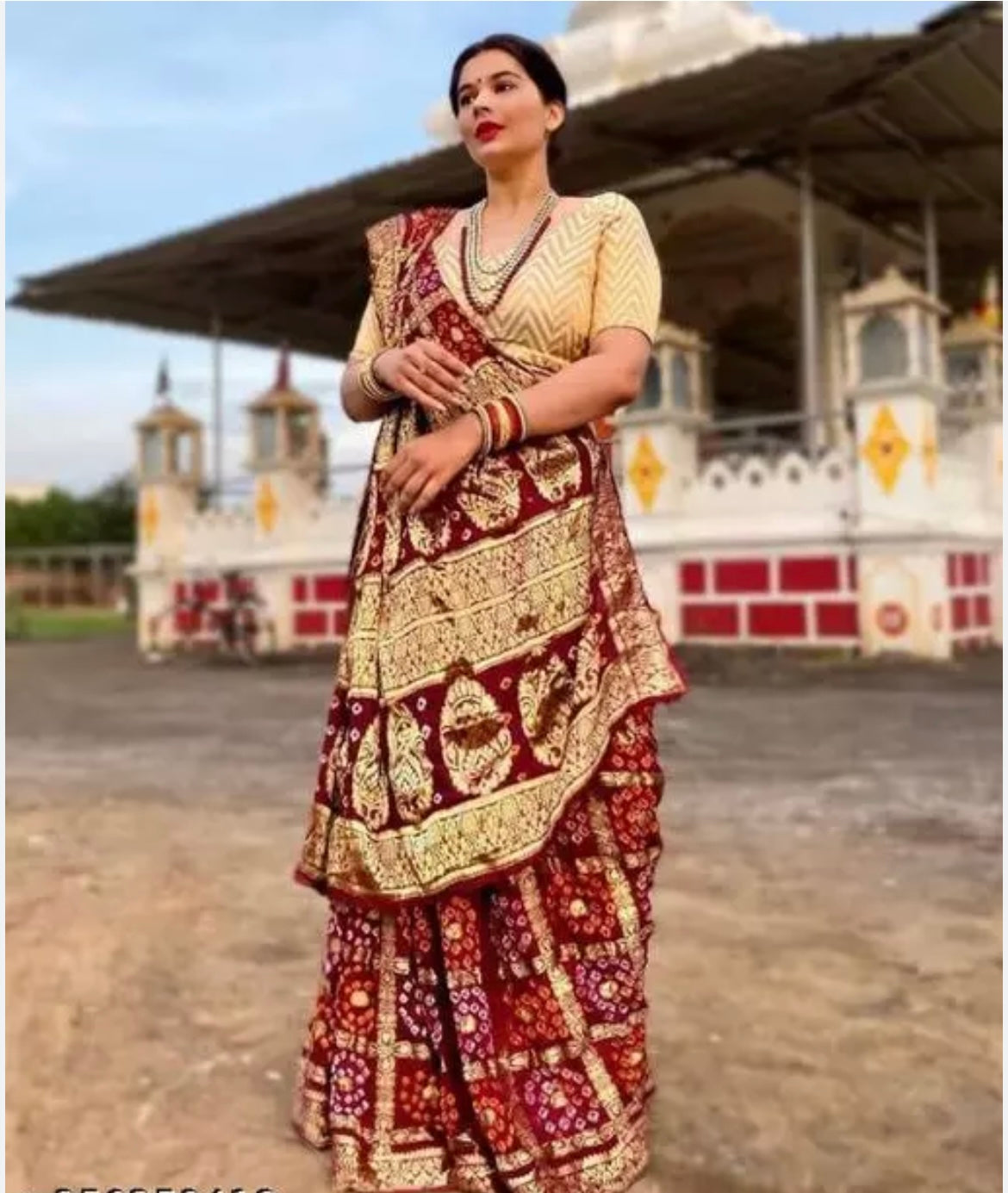 Maroon Bandhej Banarasi Silk Saree