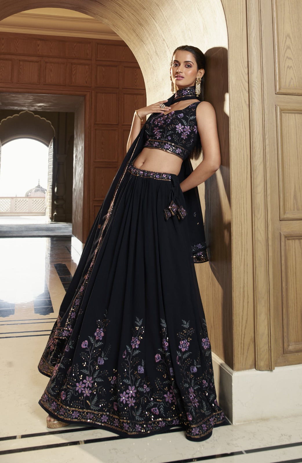 Georgette Lehenga In Black(semi Stitched)