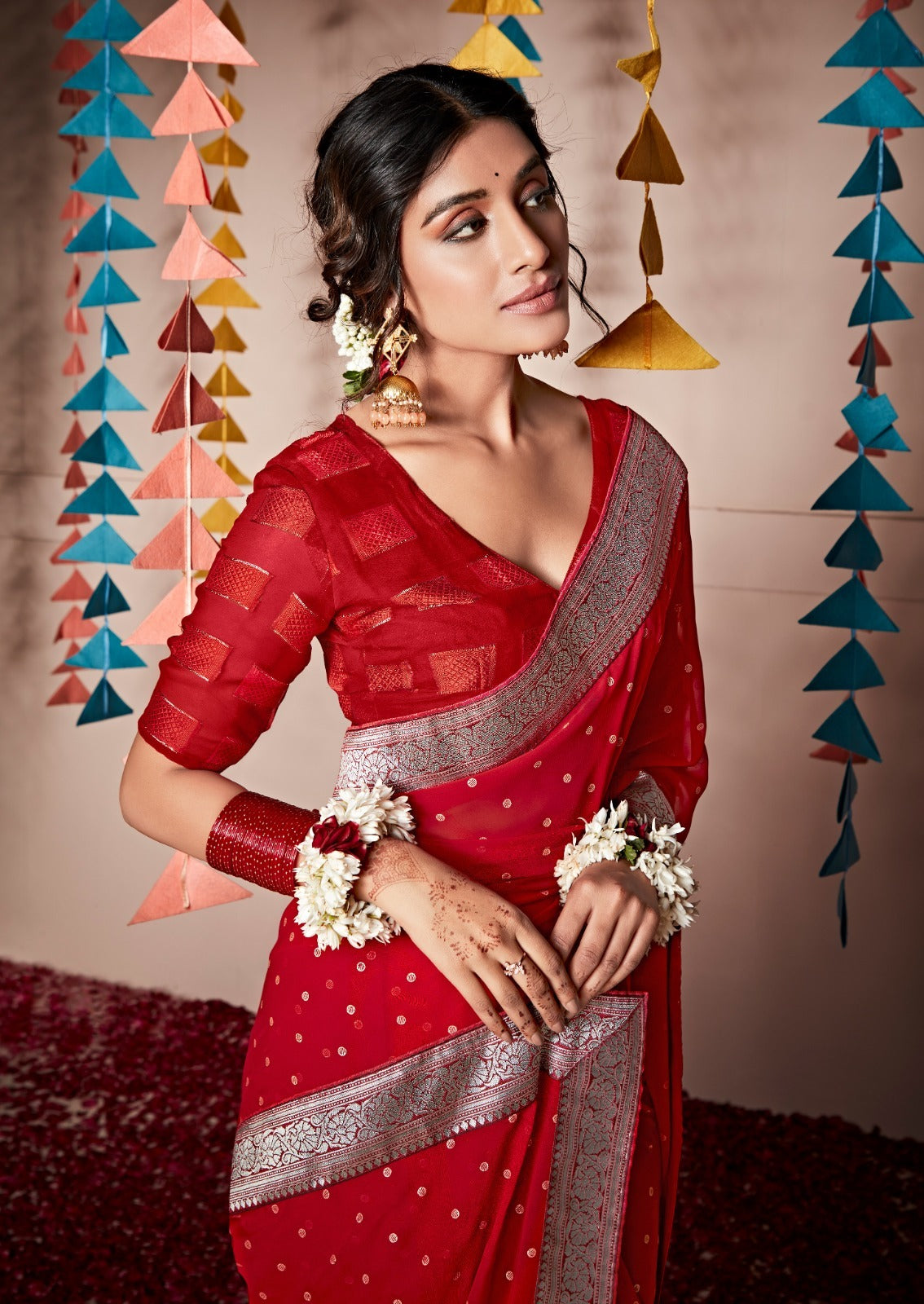 Georgette Silk Saree In Red