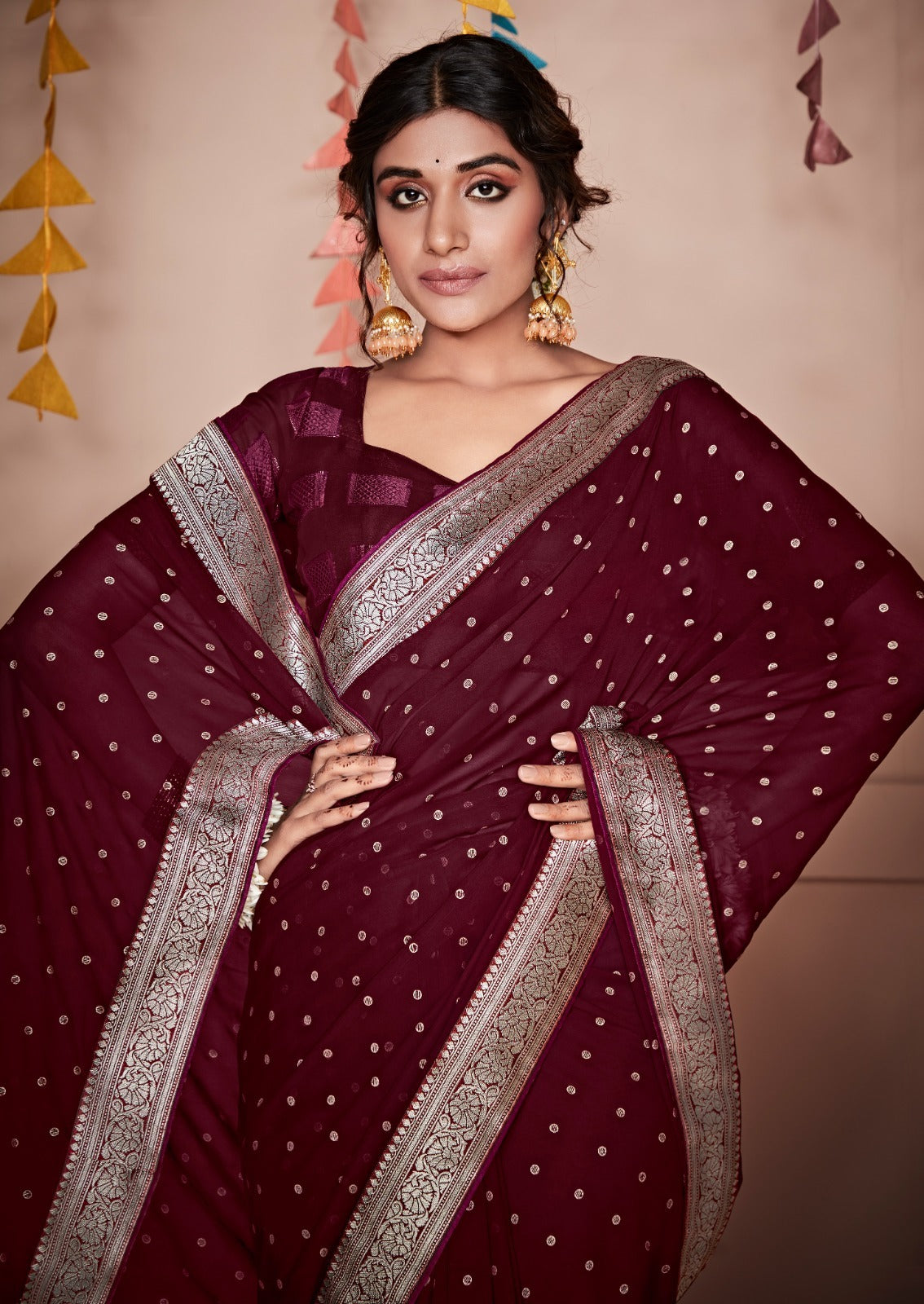 Georgette Silk Saree In Wine