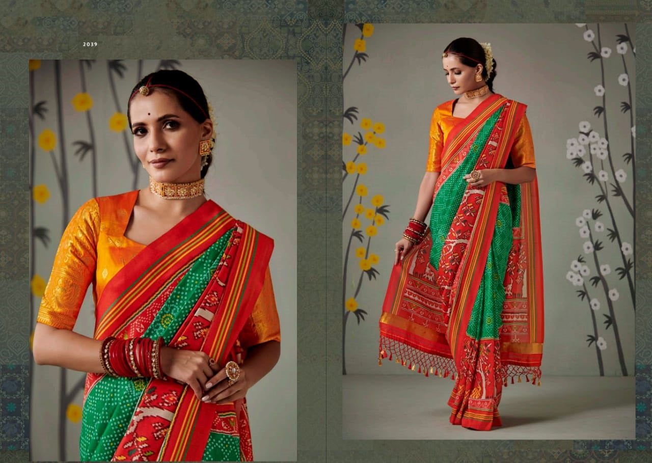 Green Printed Patola Silk Saree