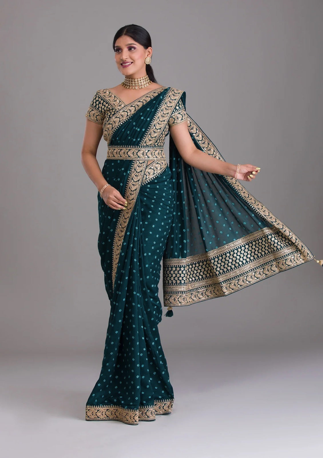 Silk Embroidery Saree In green