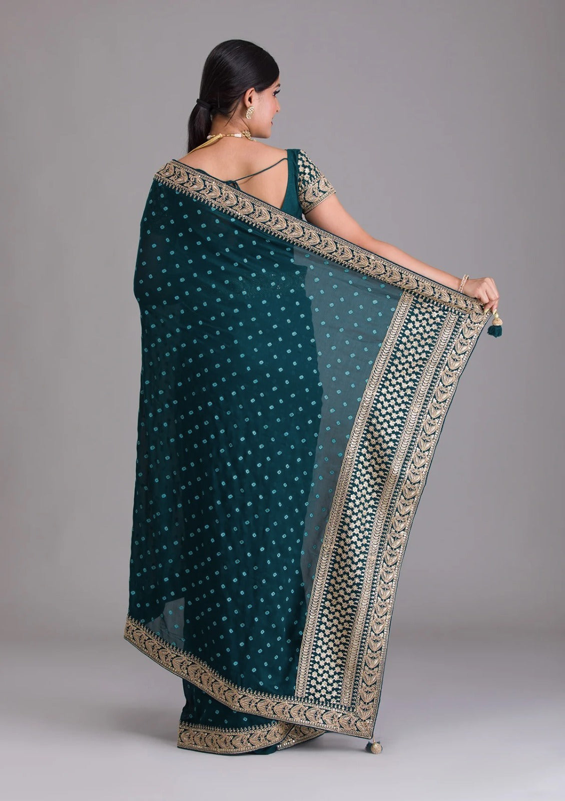 Silk Embroidery Saree In green
