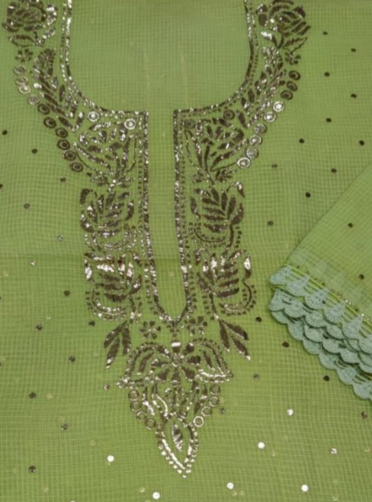 Kota Doriya Chikankari Suit In Green
