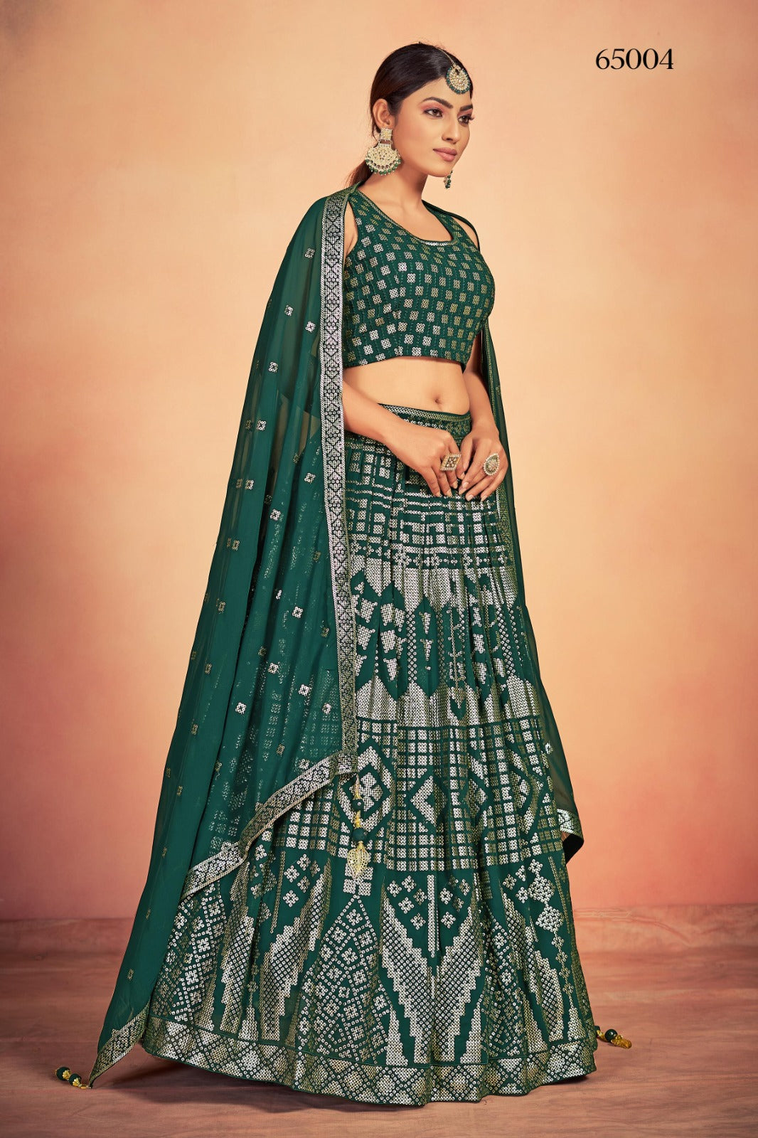 Lehenga With Sequins Work In Green