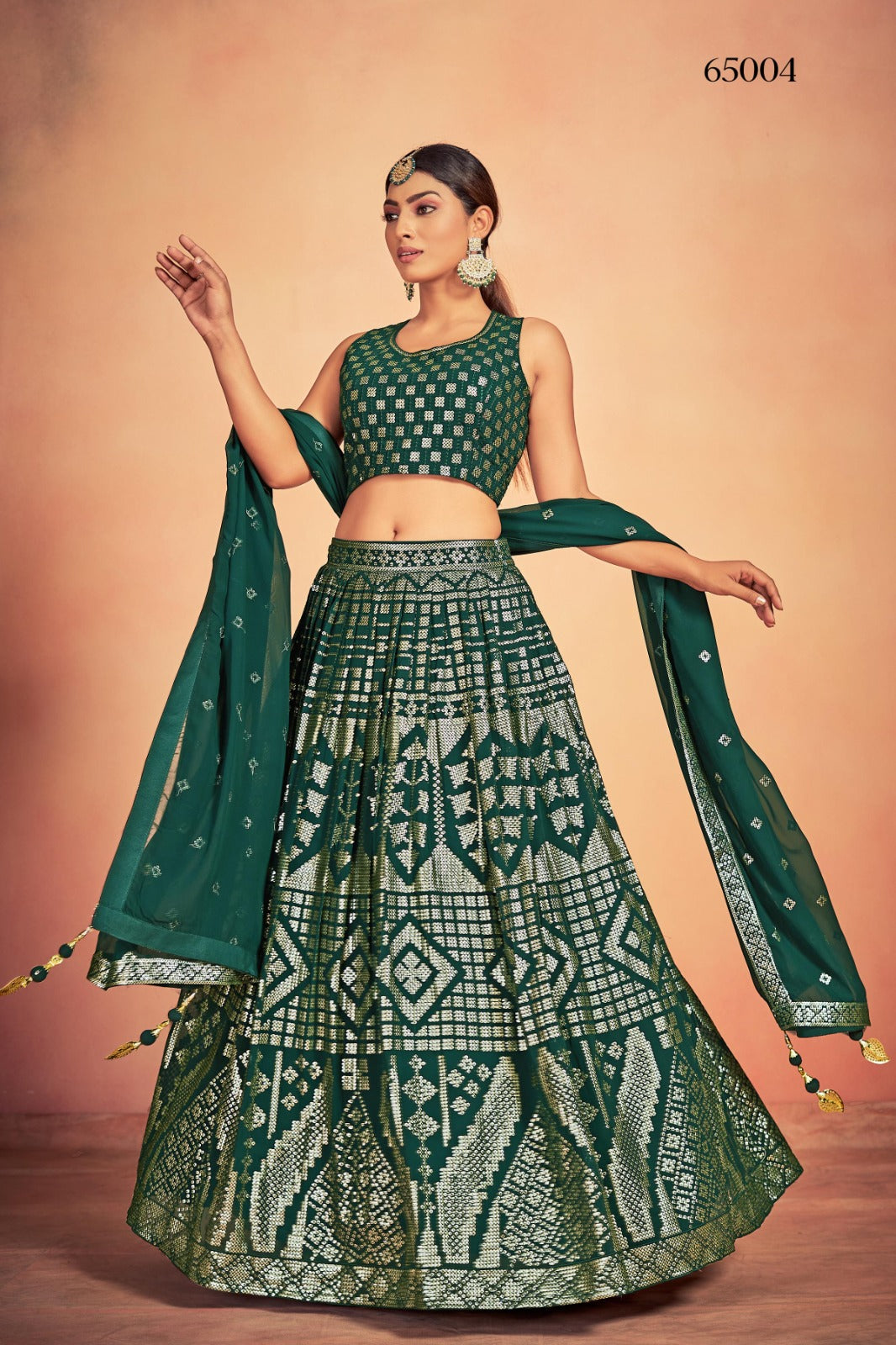 Lehenga With Sequins Work In Green