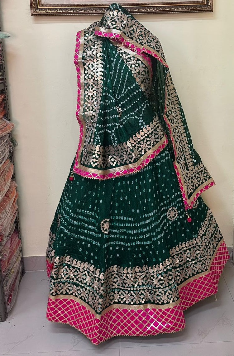 Green Bandhani Gota Patti Lehenga