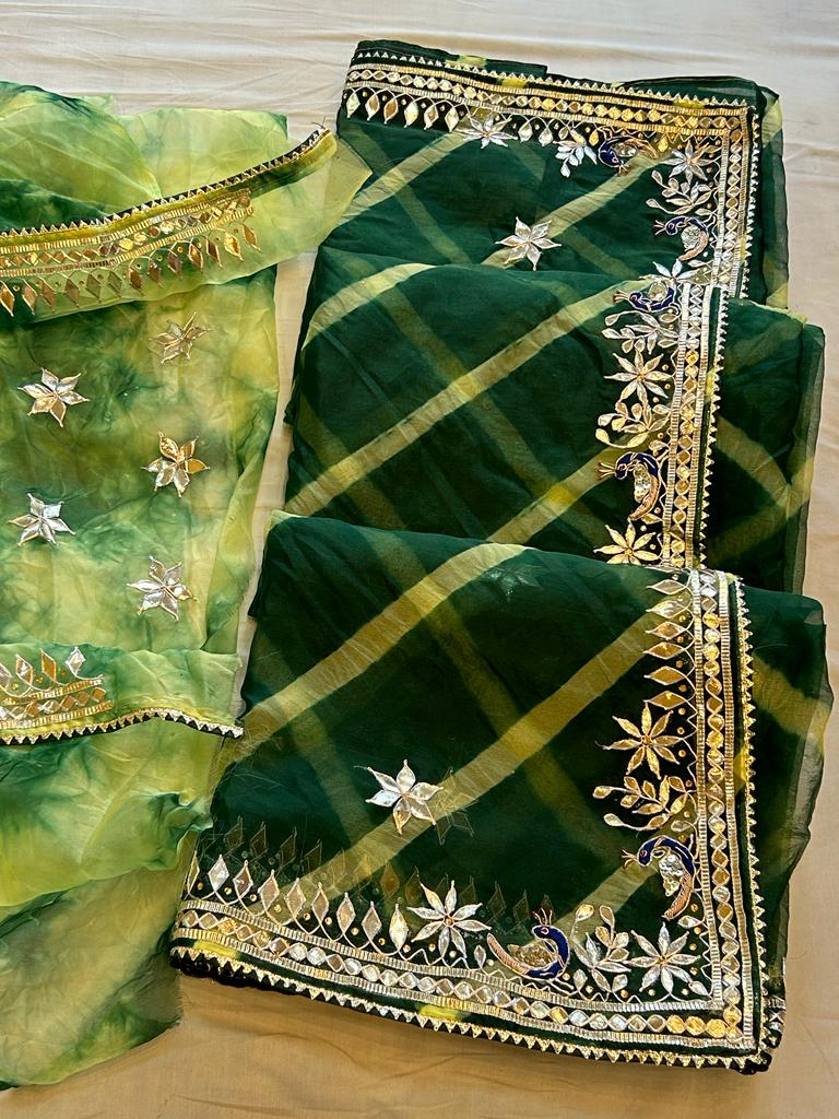 Organza Gota Patti Work Saree In Green