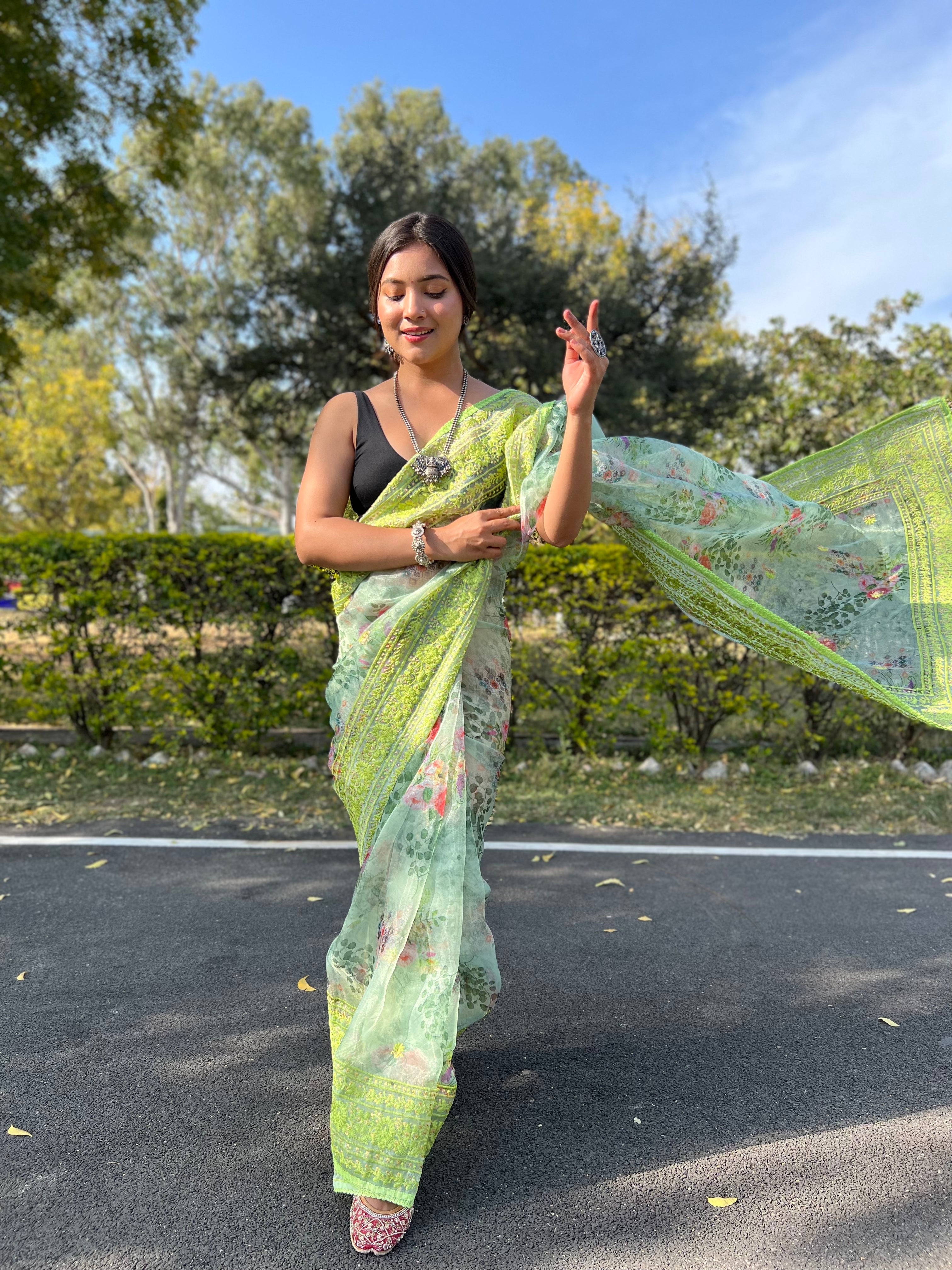 Boutique Style Saree In Green