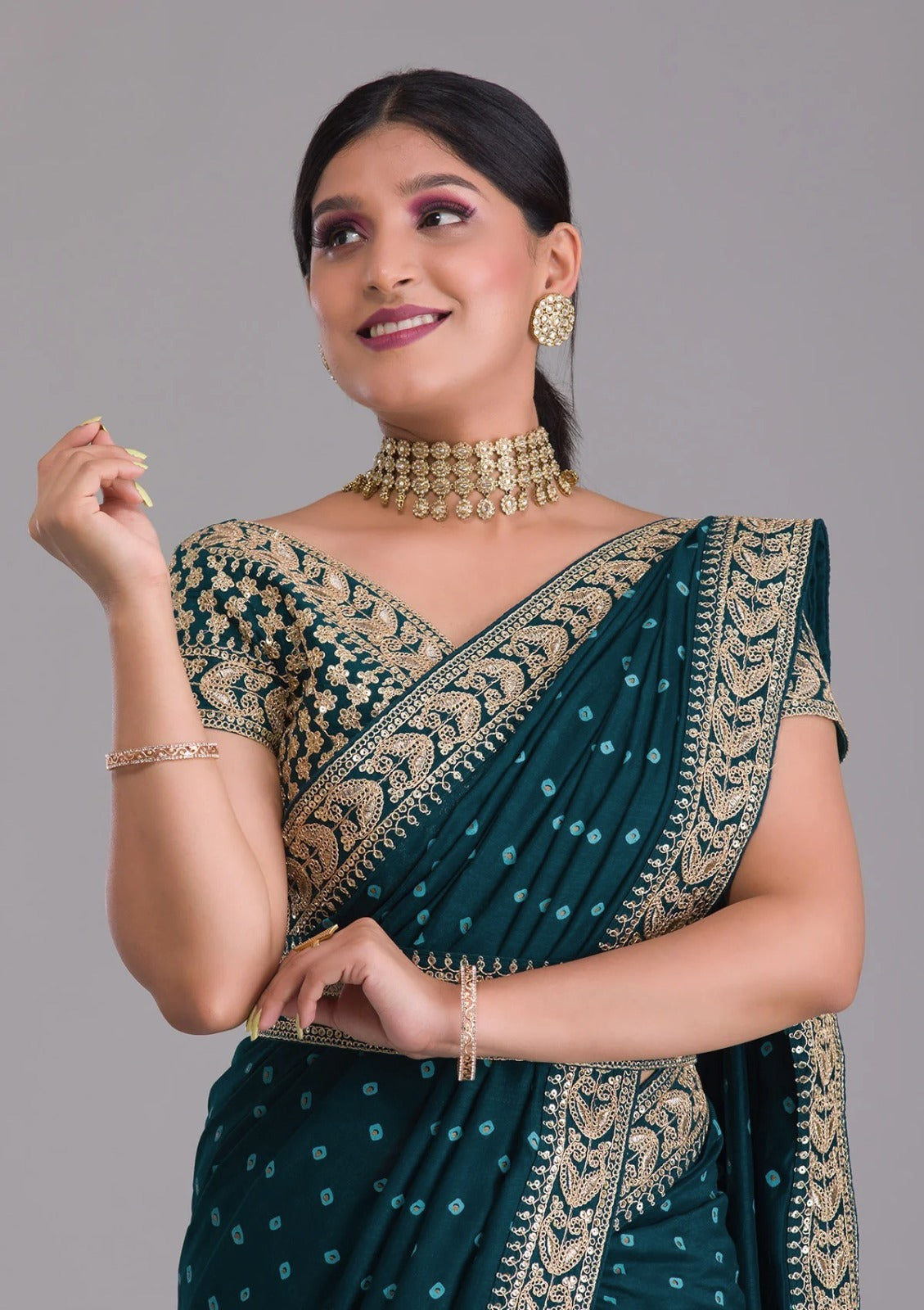 Silk Embroidery Saree In green