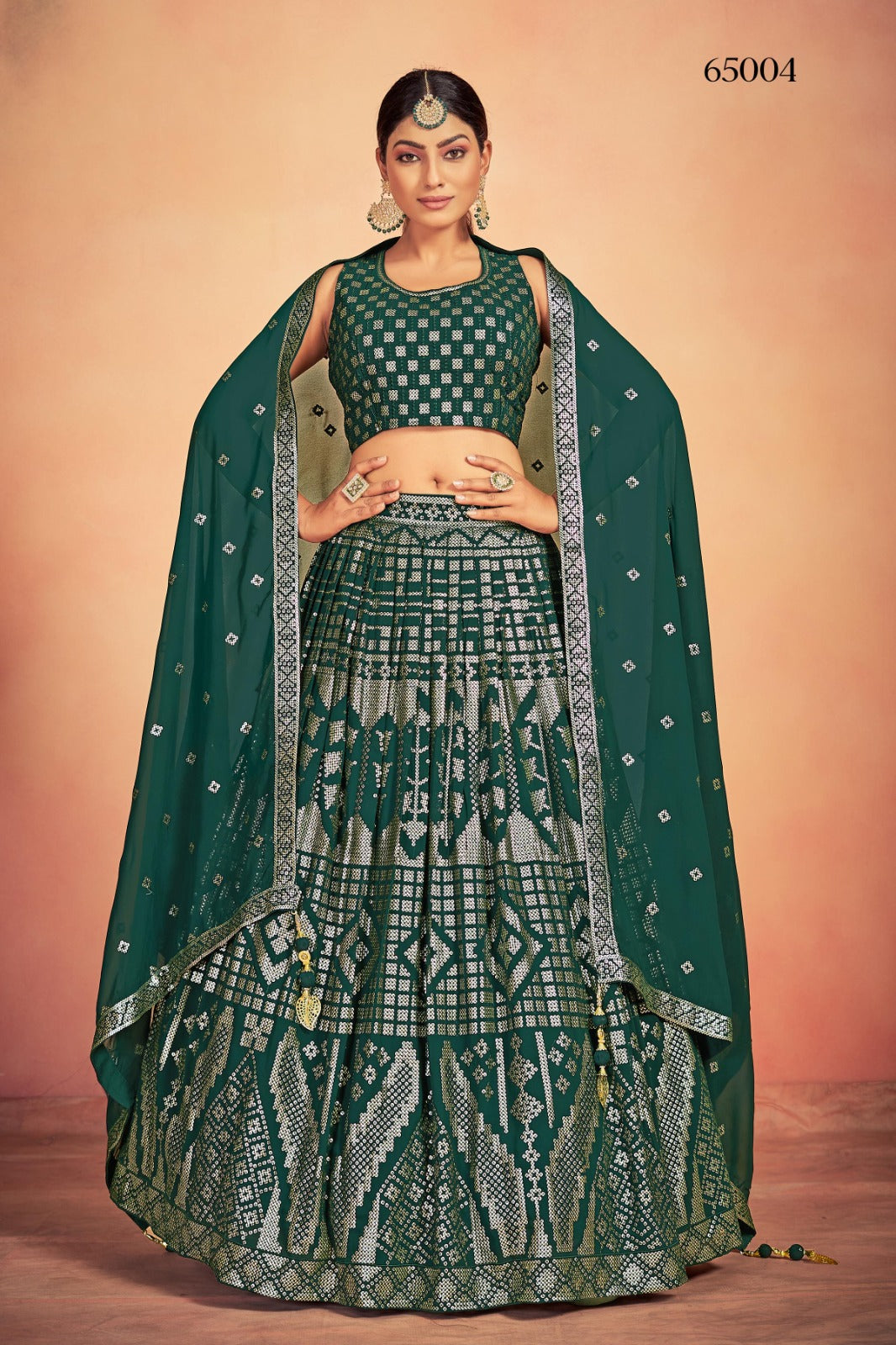 Lehenga With Sequins Work In Green