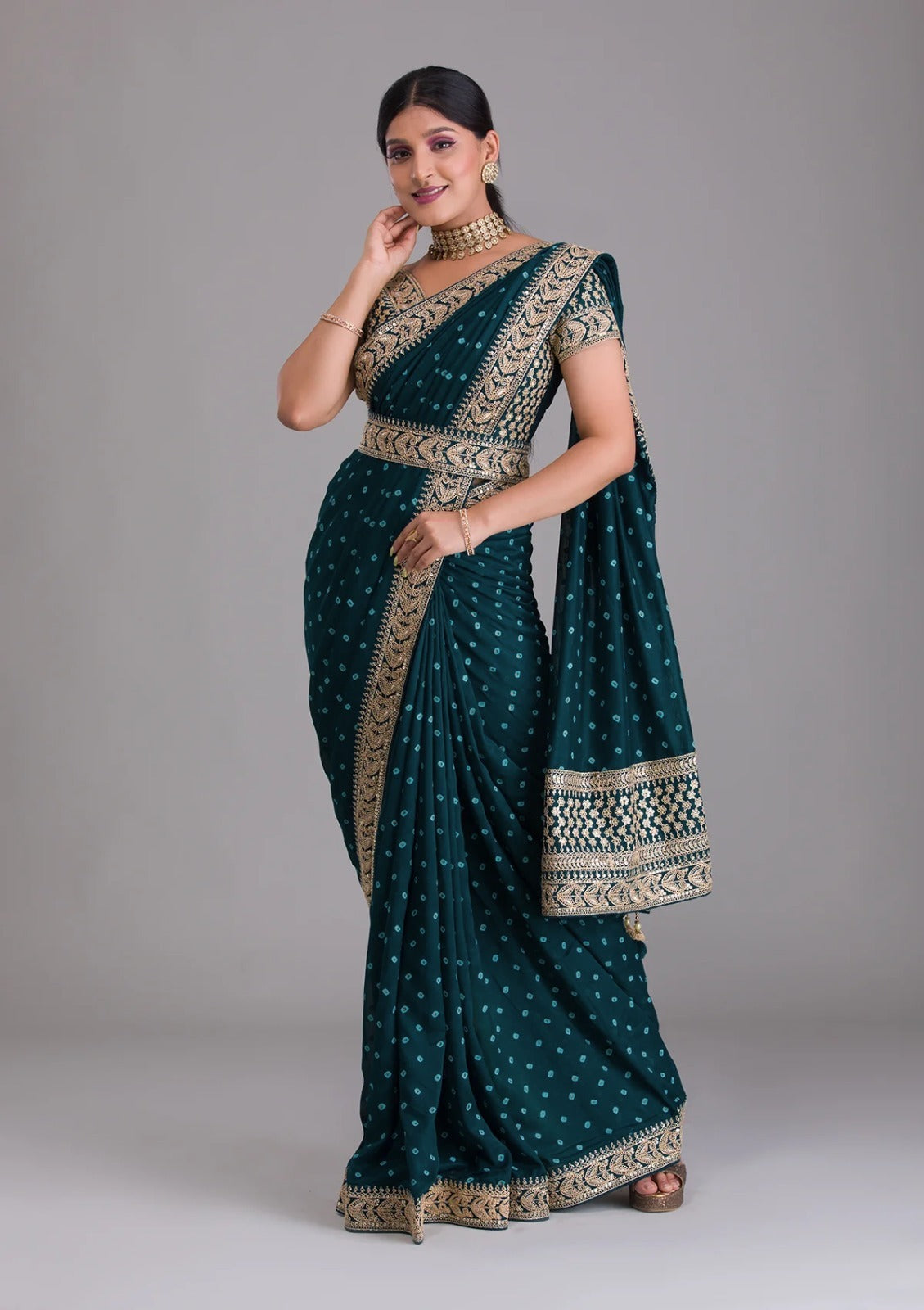 Silk Embroidery Saree In green
