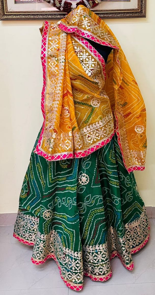 Green Bandhani Gota Patti Lehenga