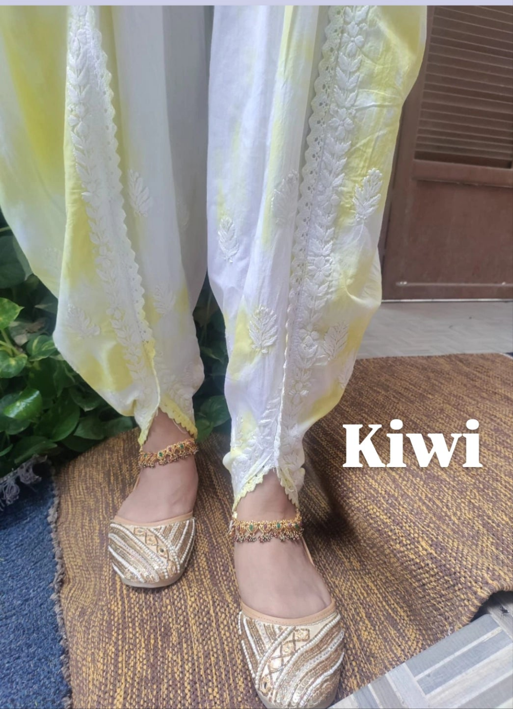 Kiwi Tie N Die Yellow Chikankari Dhoti Salwar