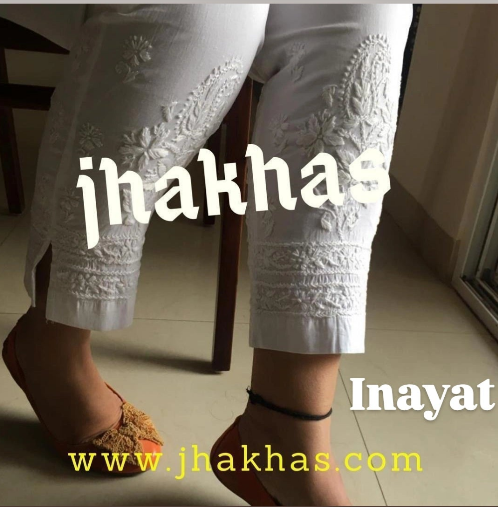 Inayat White Chikankari Straight Pant Stretchable