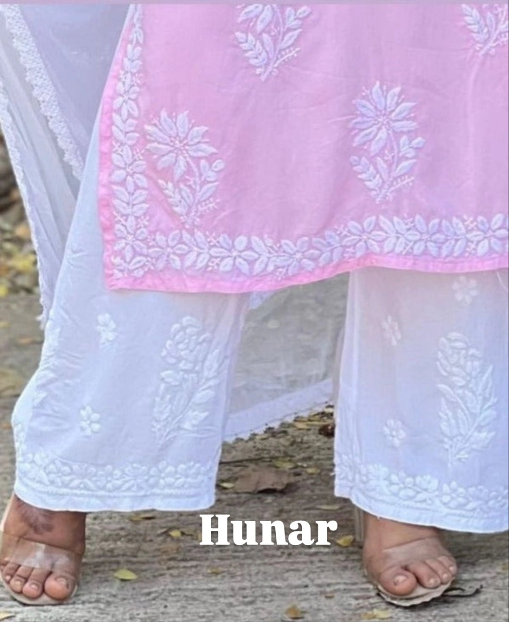 Hunar Lucknowi Chikankari Cotton Straight Palazzo
